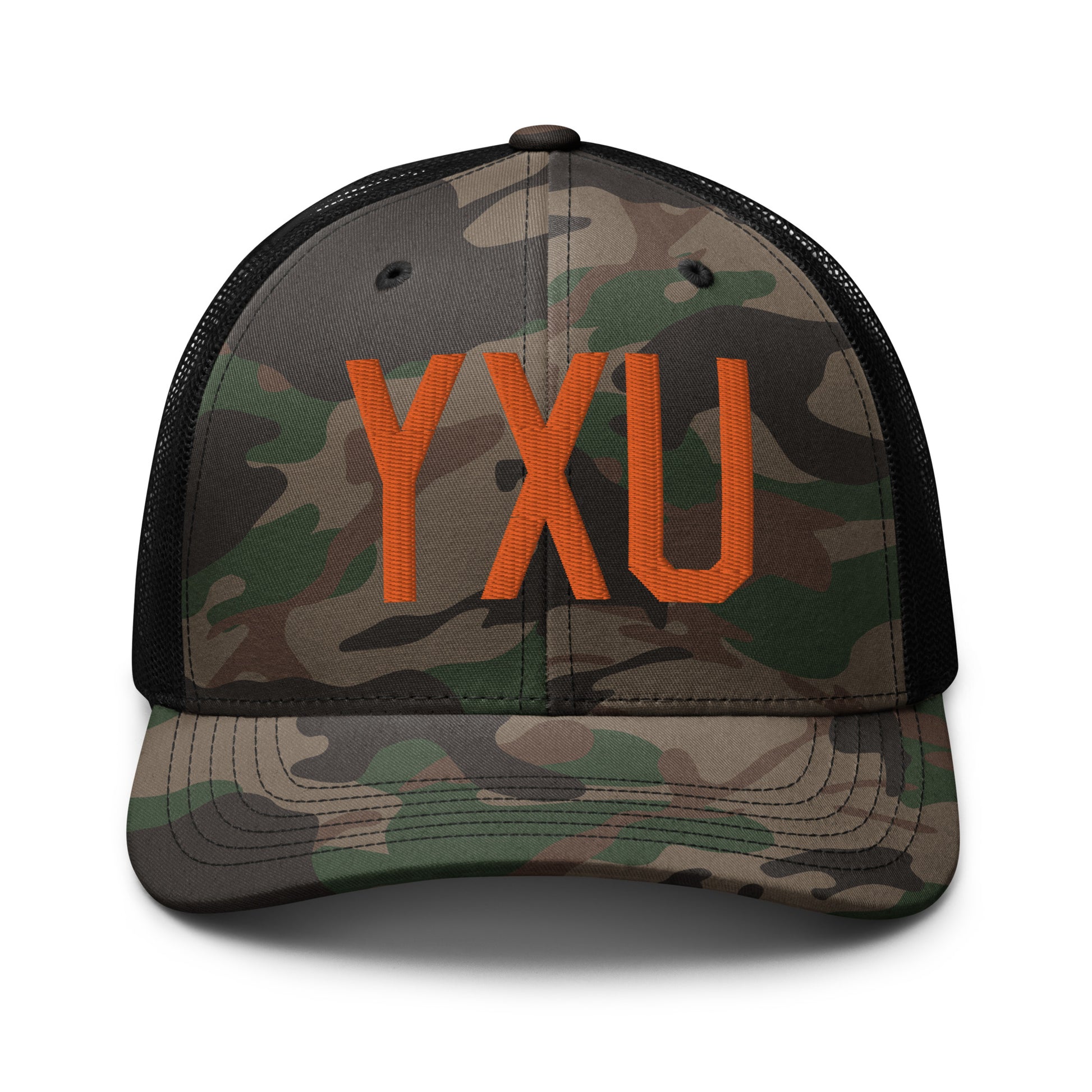 Airport Code Camouflage Trucker Hat - Orange • YXU London • YHM Designs - Image 10