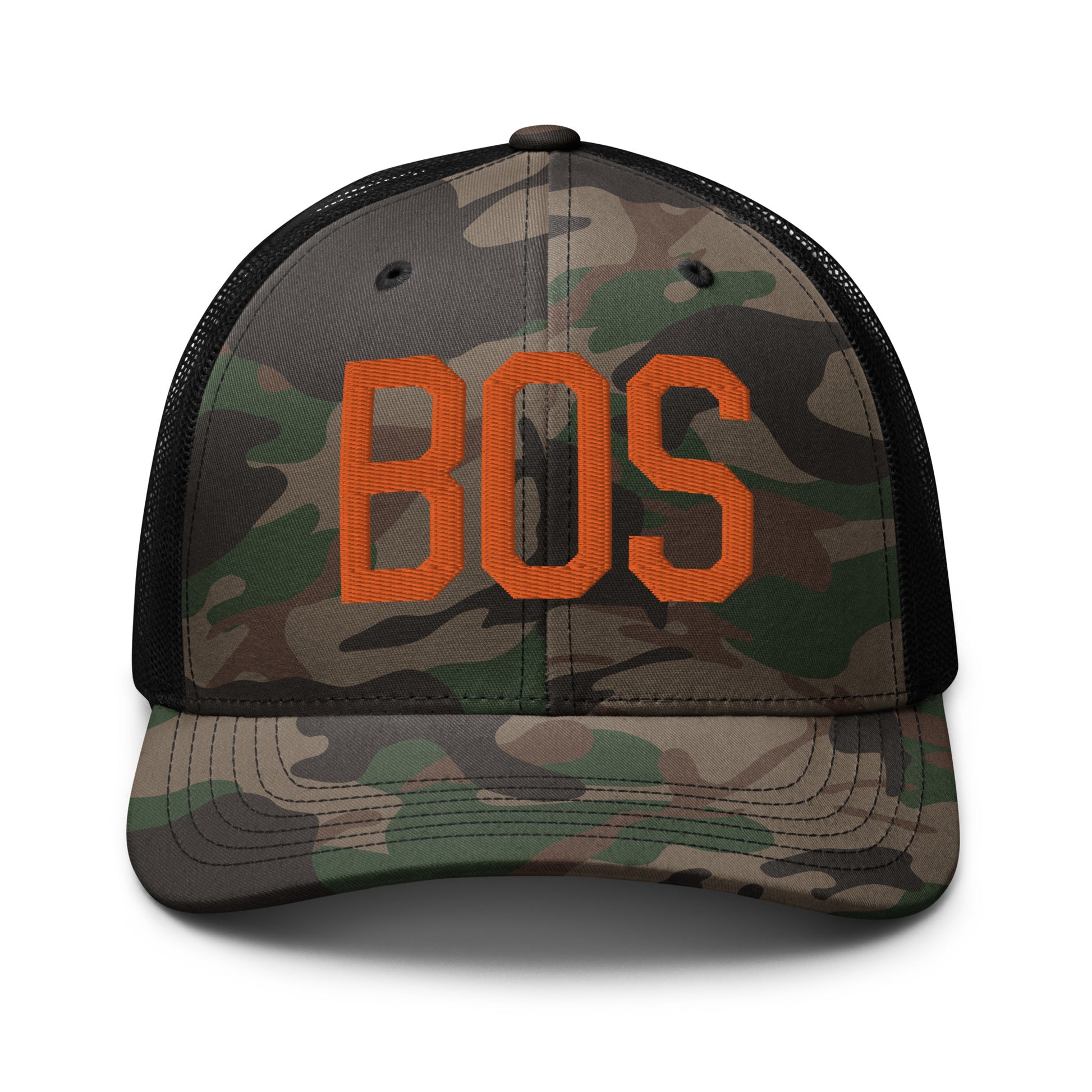Airport Code Camouflage Trucker Hat - Orange • BOS Boston • YHM Designs - Image 10
