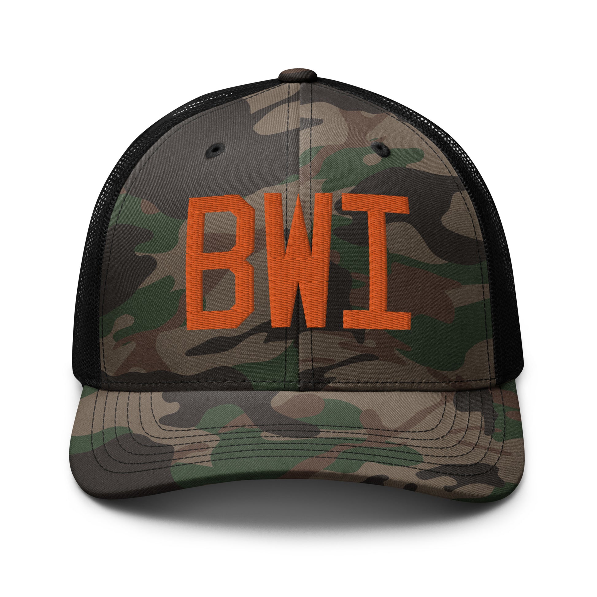 Airport Code Camouflage Trucker Hat - Orange • BWI Baltimore • YHM Designs - Image 10