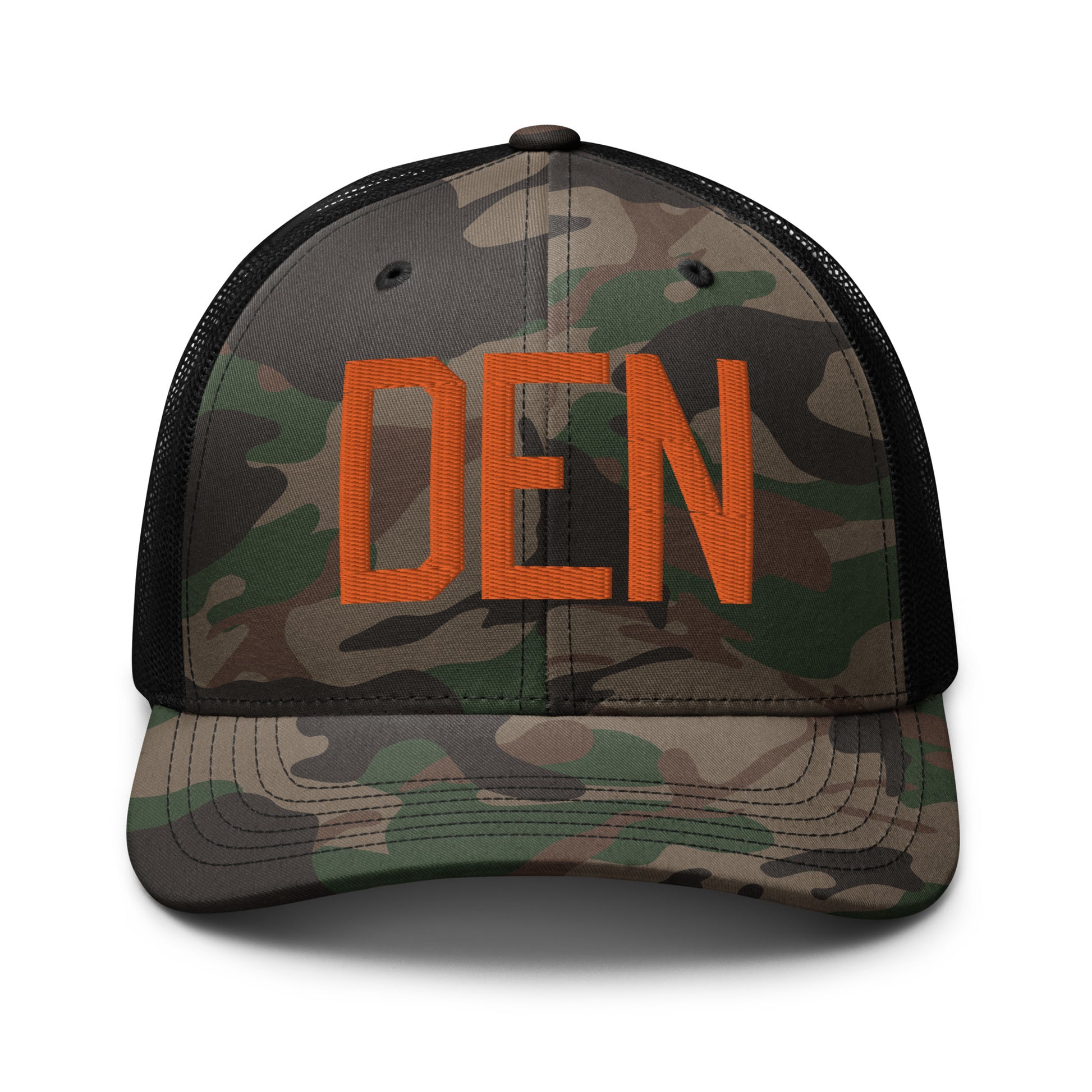 Airport Code Camouflage Trucker Hat - Orange • DEN Denver • YHM Designs - Image 10