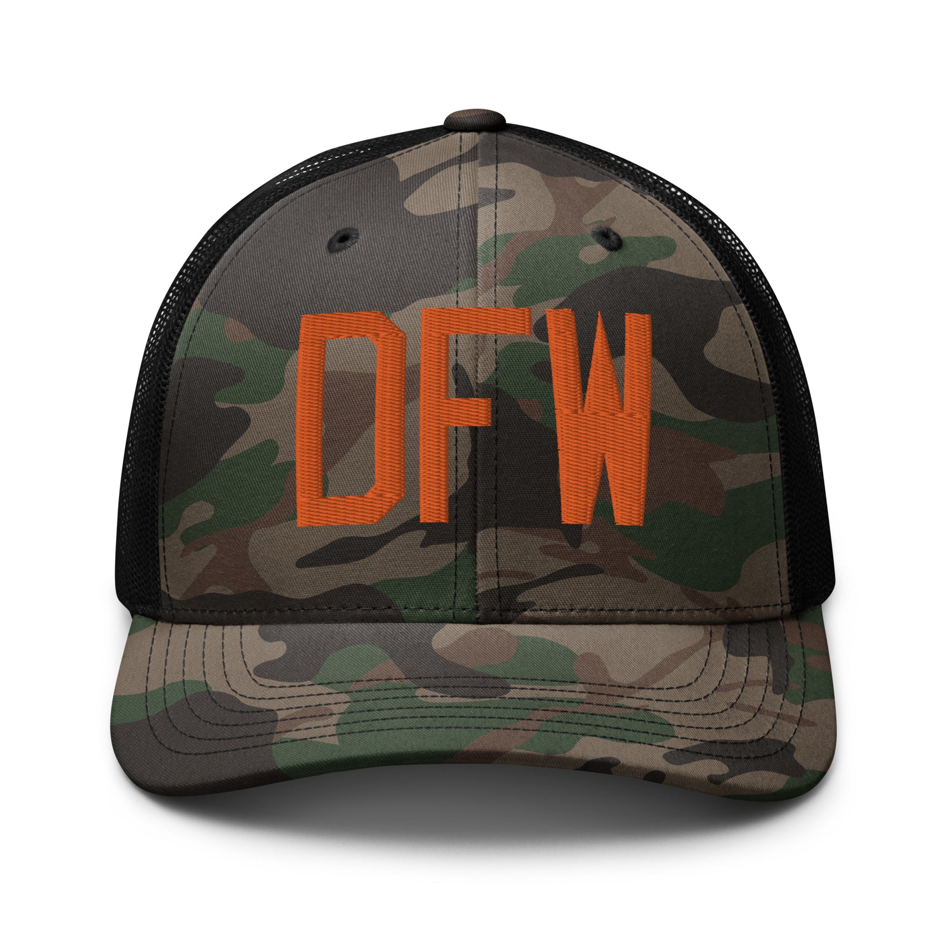 Airport Code Camouflage Trucker Hat - Orange • DFW Dallas • YHM Designs - Image 10