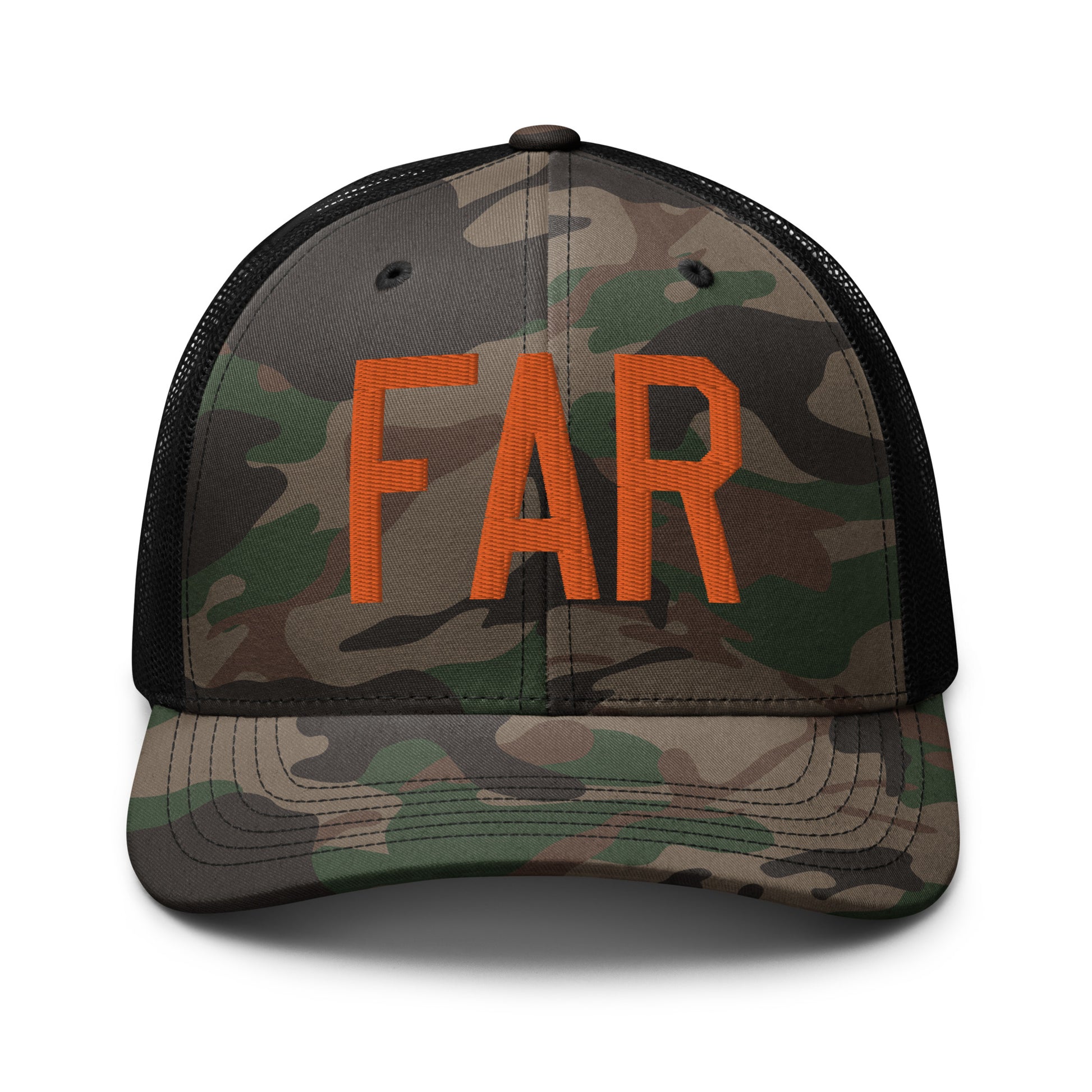 Airport Code Camouflage Trucker Hat - Orange • FAR Fargo • YHM Designs - Image 10