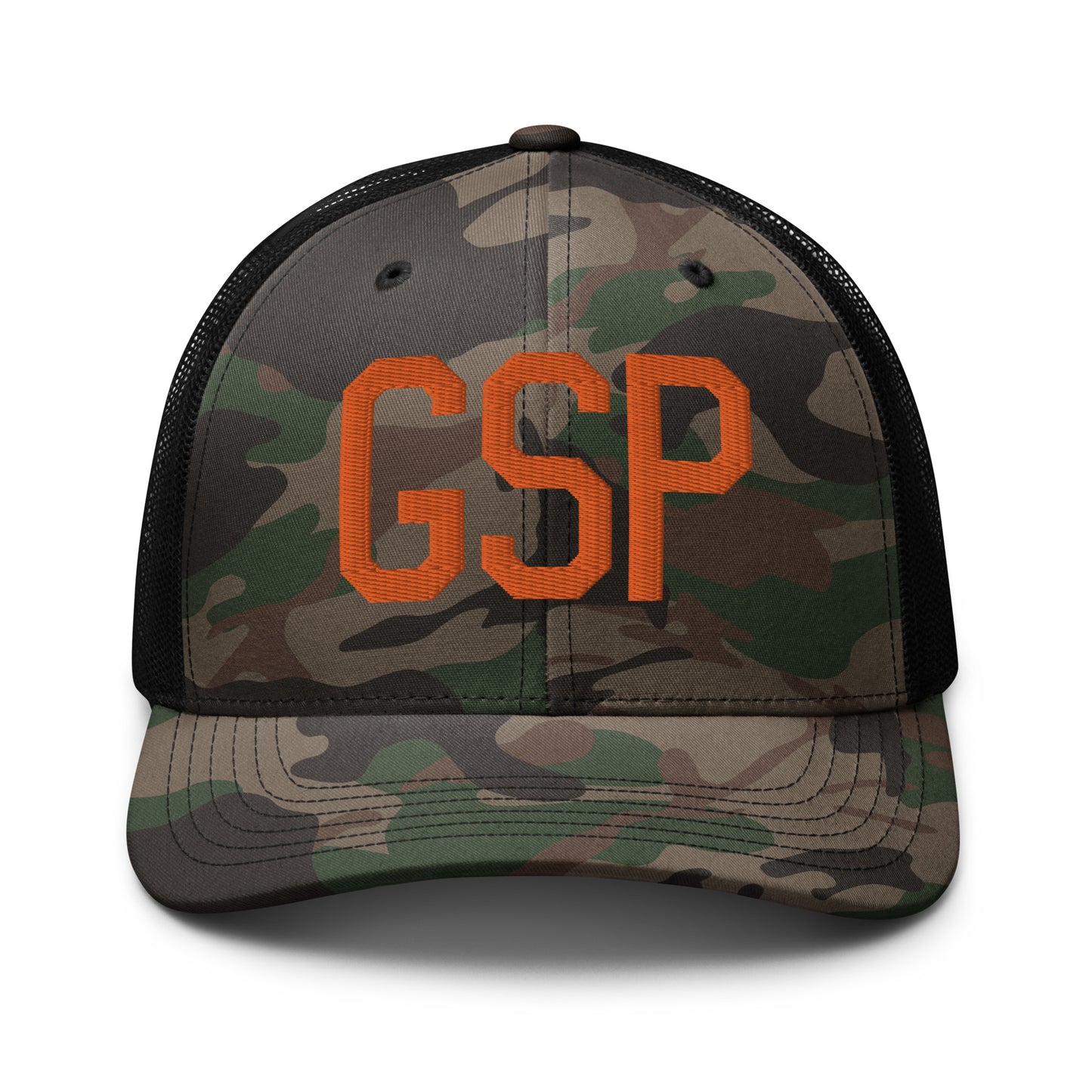 Airport Code Camouflage Trucker Hat - Orange • GSP Greenville-Spartanburg • YHM Designs - Image 10
