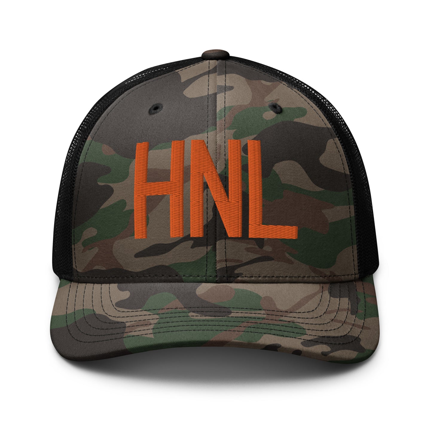 Airport Code Camouflage Trucker Hat - Orange • HNL Honolulu • YHM Designs - Image 10