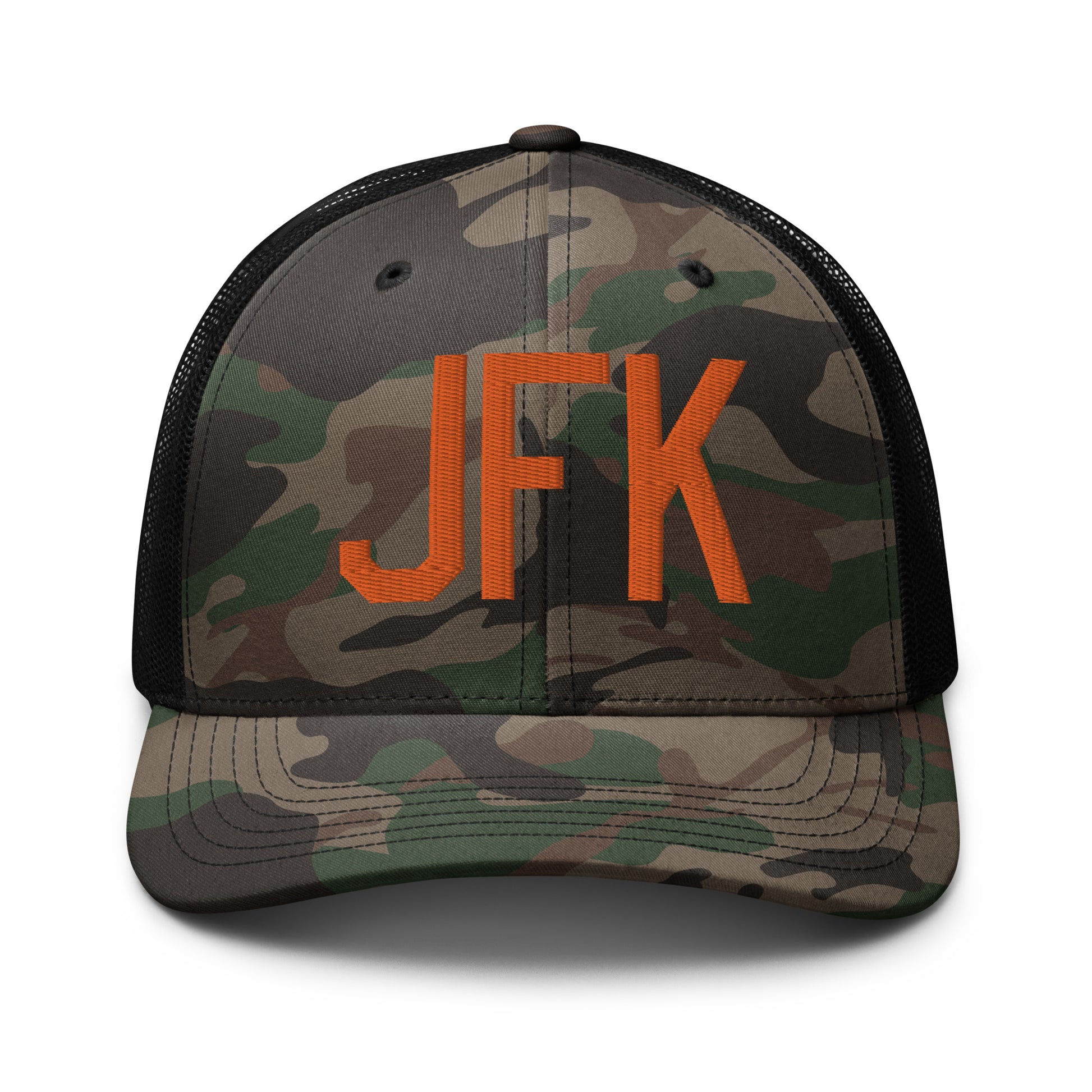 Airport Code Camouflage Trucker Hat - Orange • JFK New York • YHM Designs - Image 10