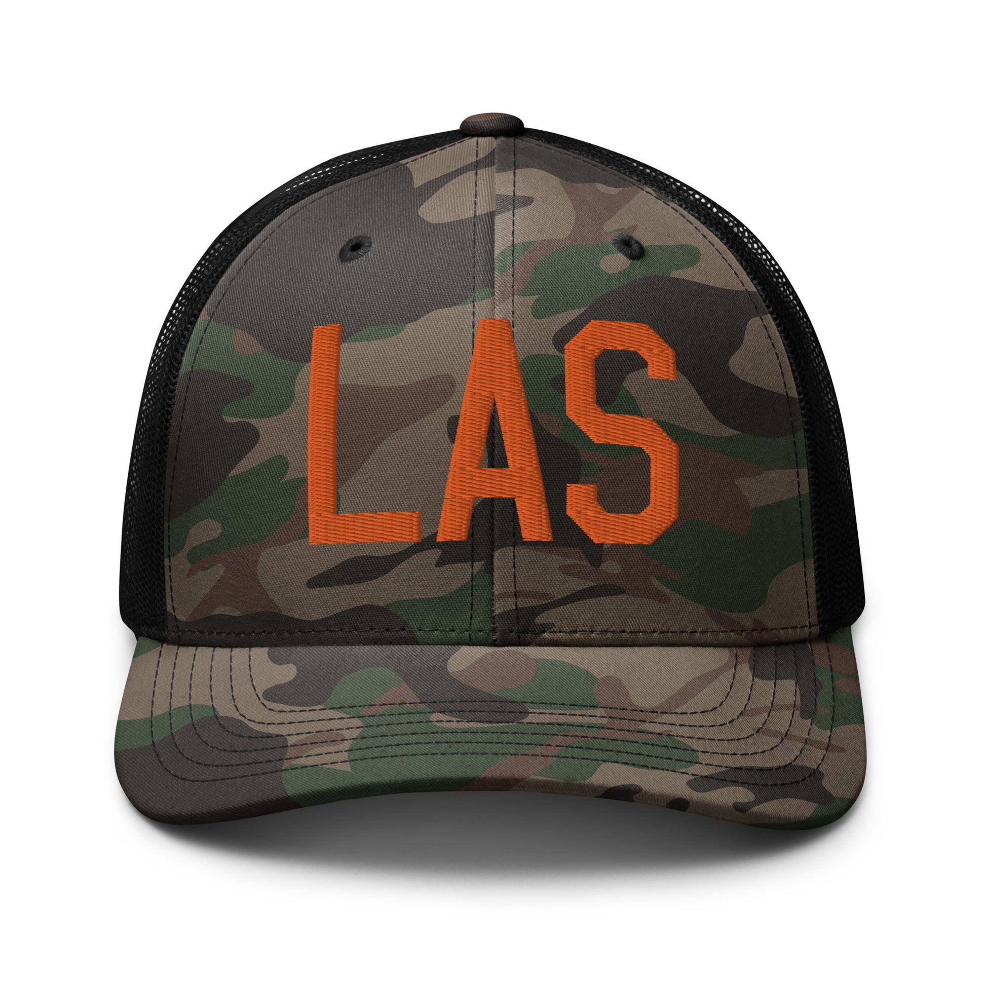 Airport Code Camouflage Trucker Hat - Orange • LAS Las Vegas • YHM Designs - Image 10