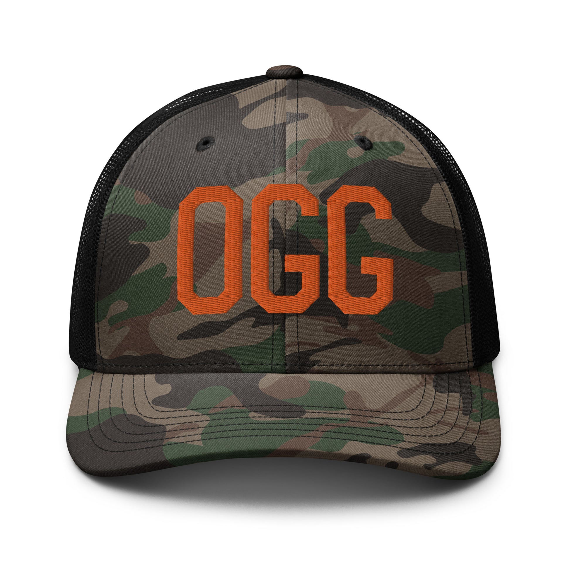 Airport Code Camouflage Trucker Hat - Orange • OGG Maui • YHM Designs - Image 10