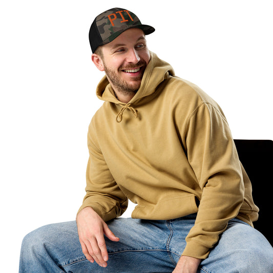 Airport Code Camouflage Trucker Hat - Orange • PIT Pittsburgh • YHM Designs - Image 02