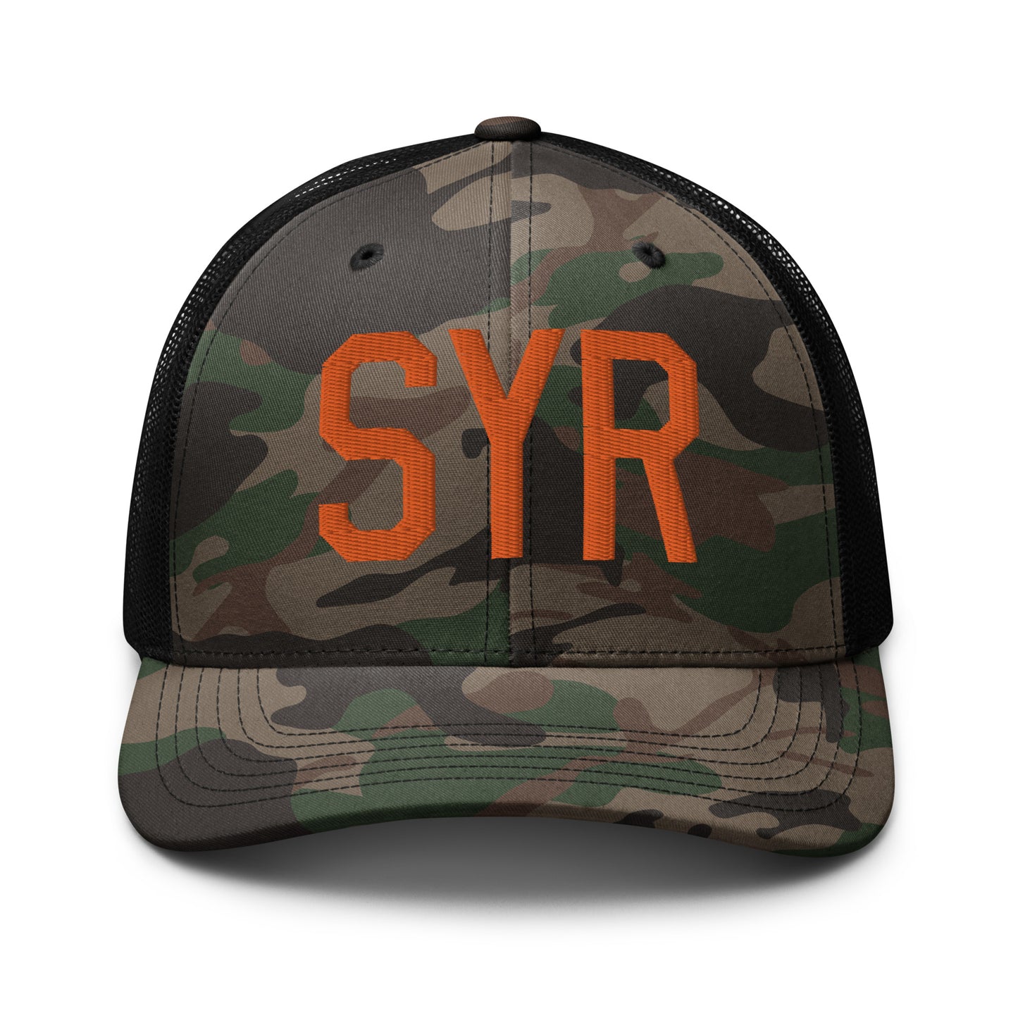 Airport Code Camouflage Trucker Hat - Orange • SYR Syracuse • YHM Designs - Image 10