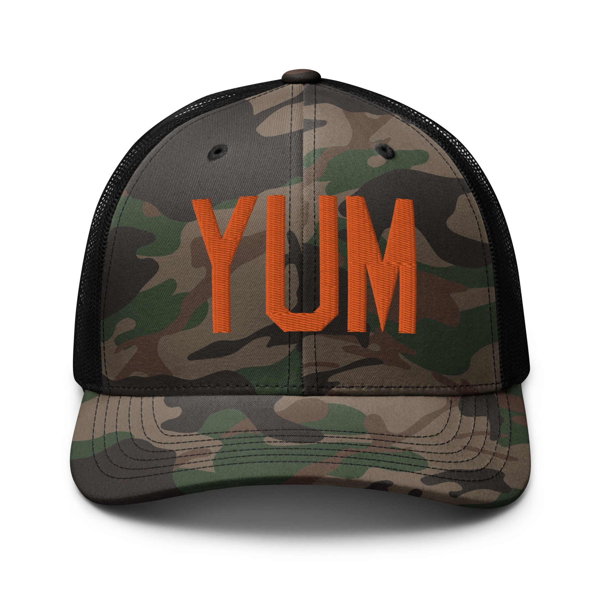 Airport Code Camouflage Trucker Hat - Orange • YUM Yuma • YHM Designs - Image 10