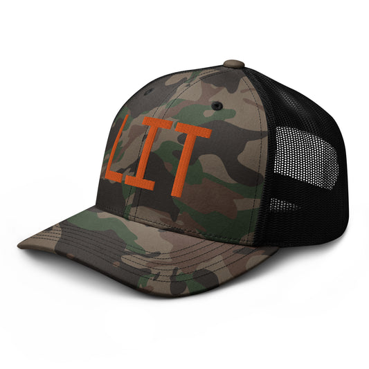 Airport Code Camouflage Trucker Hat - Orange • LIT Little Rock • YHM Designs - Image 01