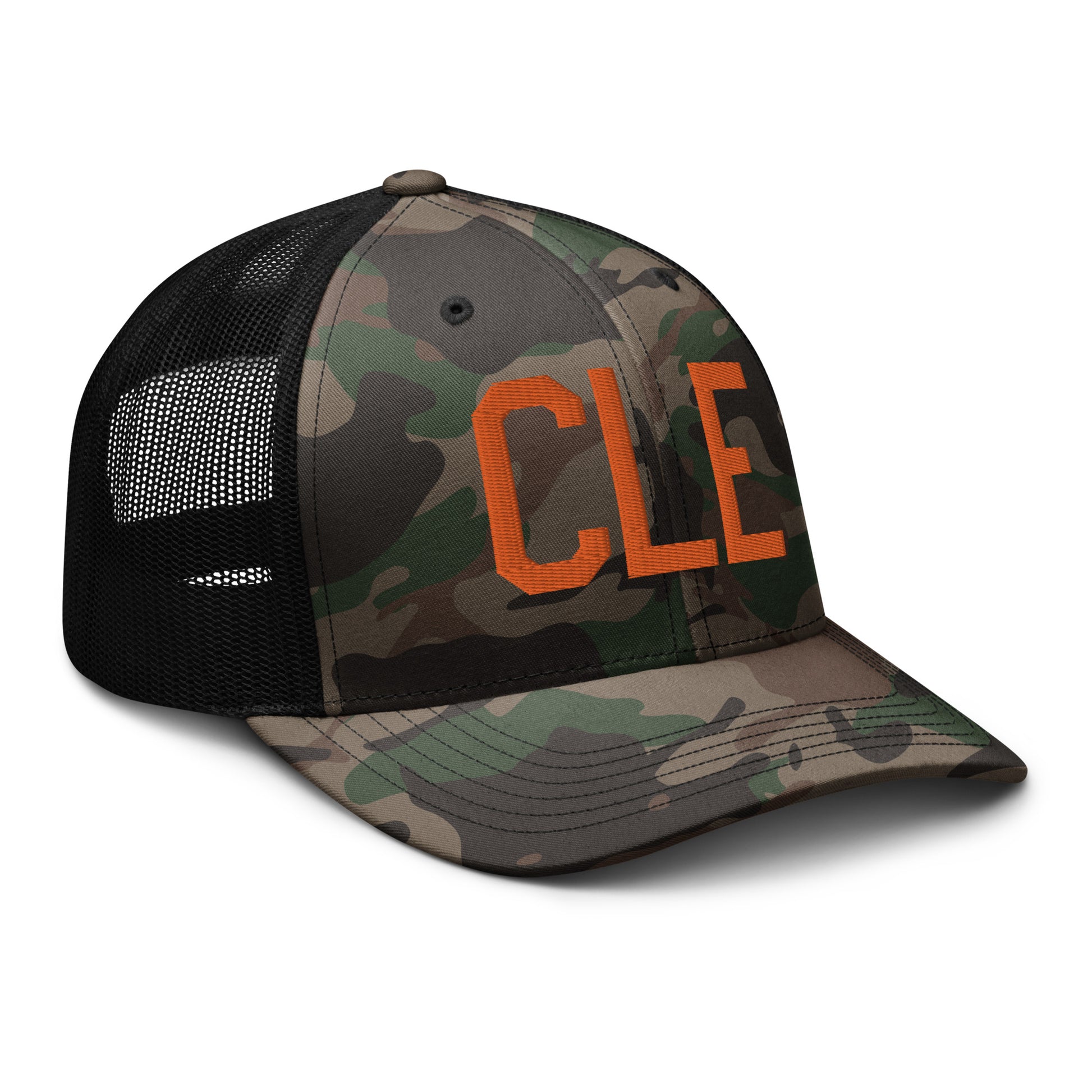 Airport Code Camouflage Trucker Hat - Orange • CLE Cleveland • YHM Designs - Image 12