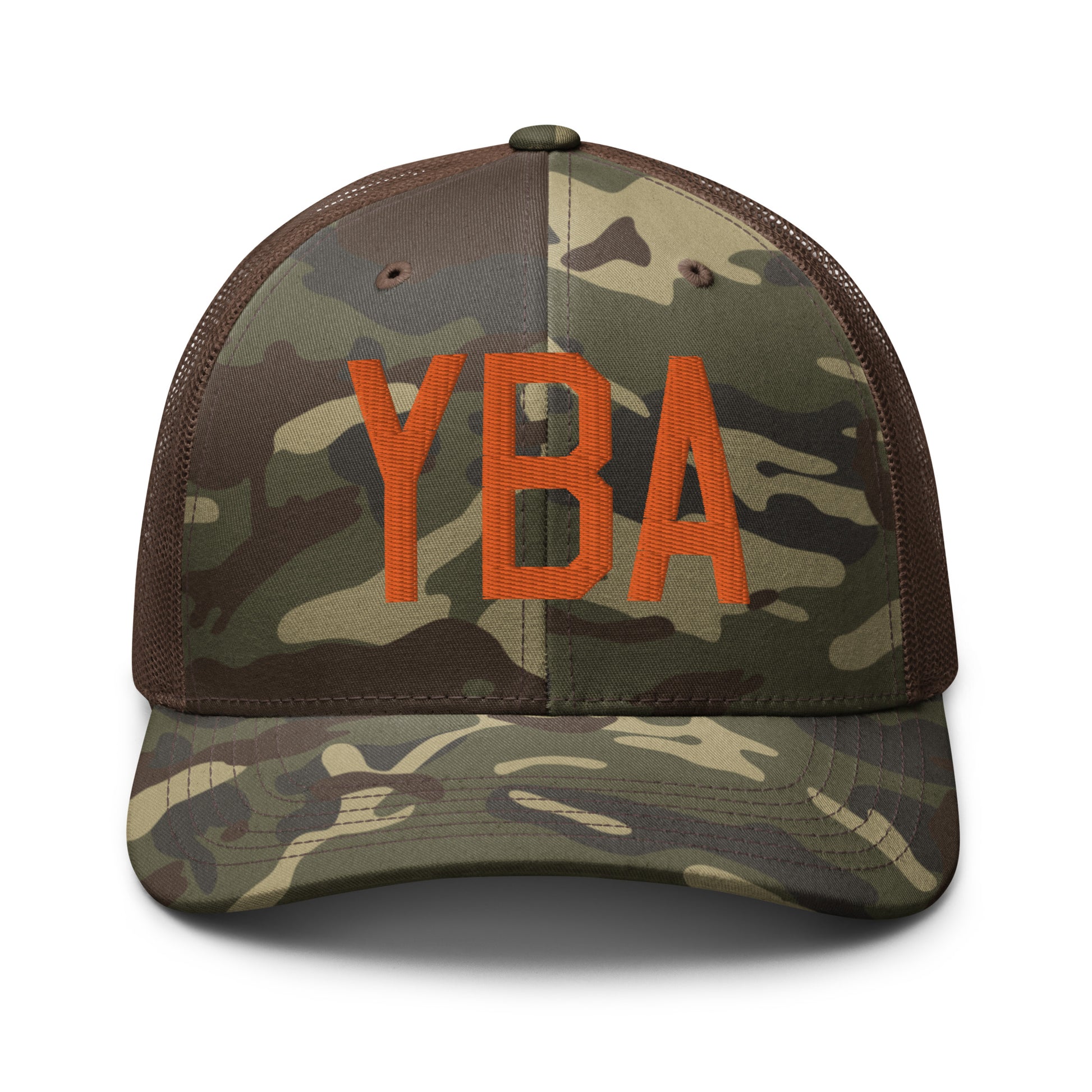 Airport Code Camouflage Trucker Hat - Orange • YBA Banff • YHM Designs - Image 13