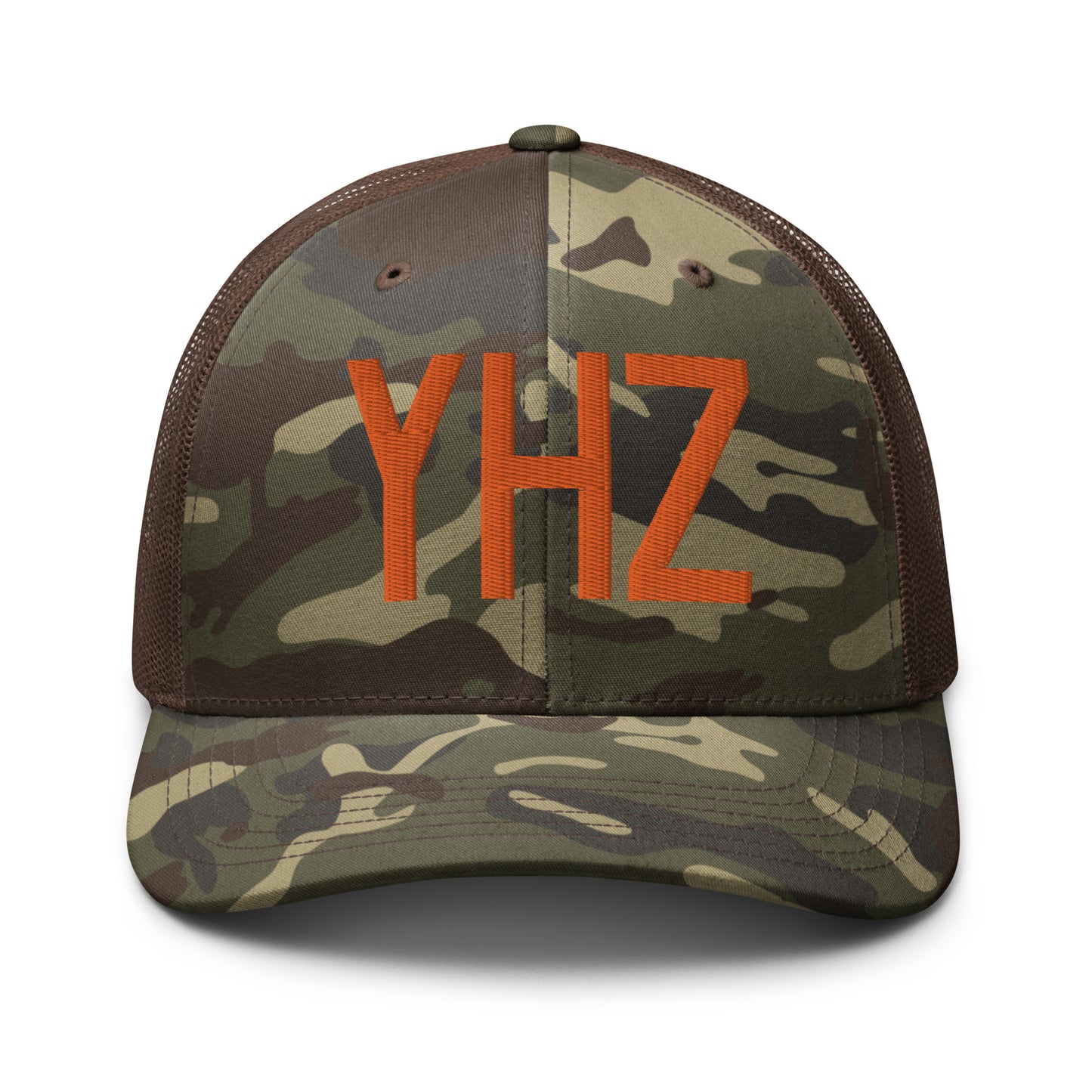 Airport Code Camouflage Trucker Hat - Orange • YHZ Halifax • YHM Designs - Image 13