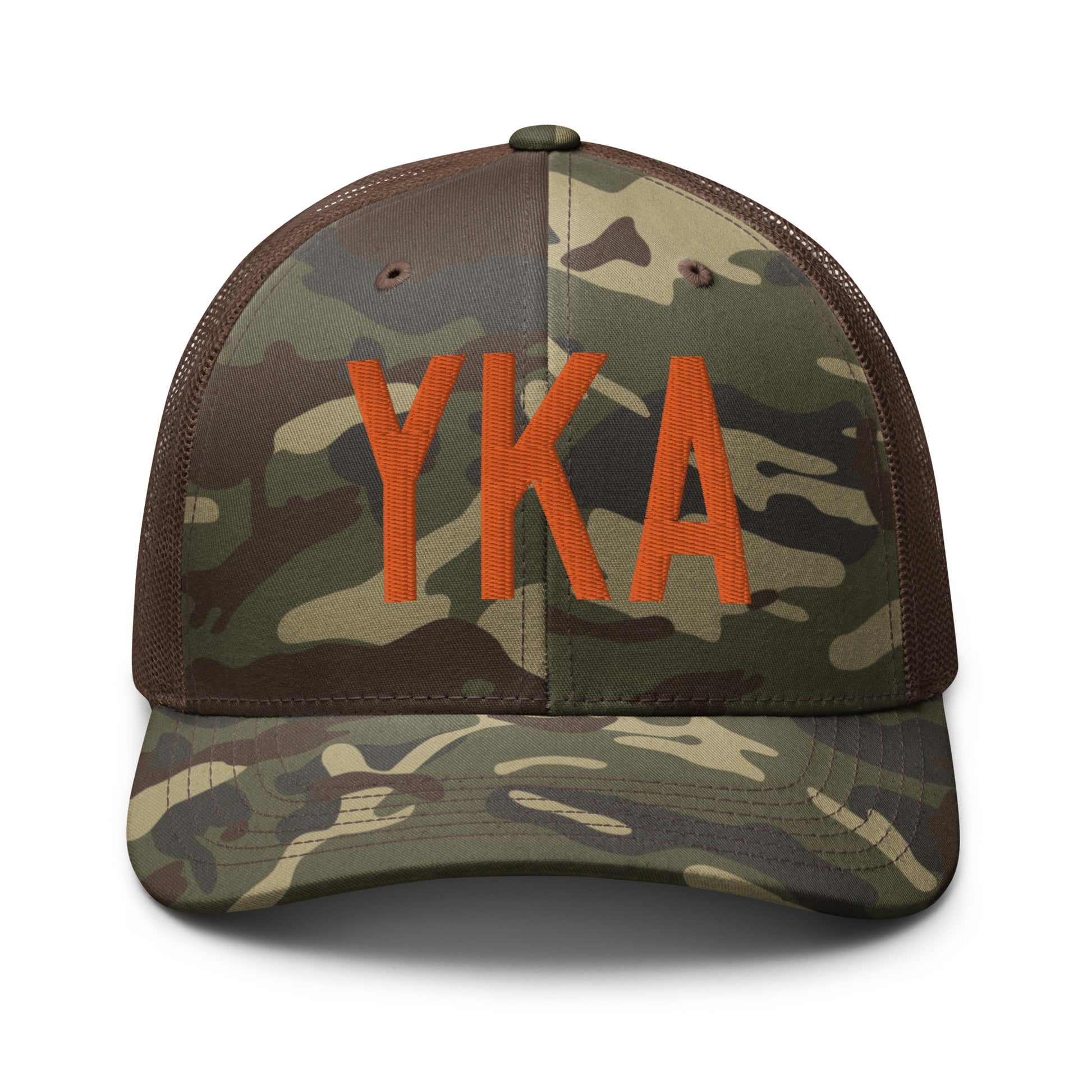 Airport Code Camouflage Trucker Hat - Orange • YKA Kamloops • YHM Designs - Image 13