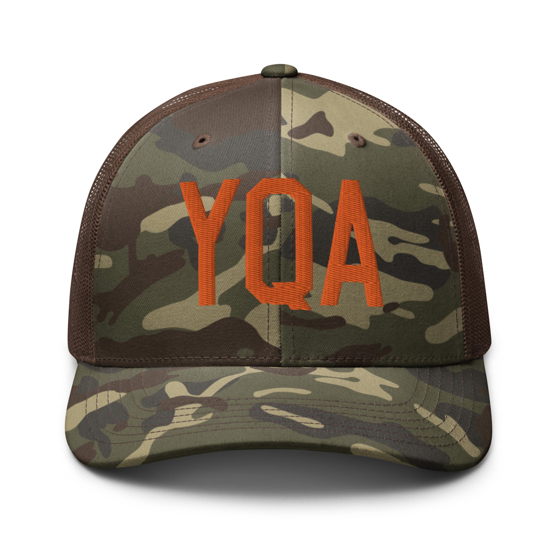 Airport Code Camouflage Trucker Hat - Orange • YQA Muskoka • YHM Designs - Image 13