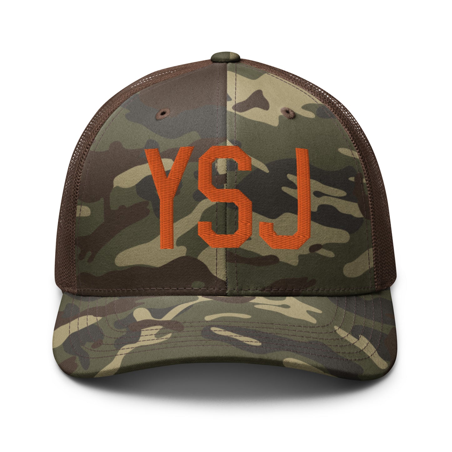 Airport Code Camouflage Trucker Hat - Orange • YSJ Saint John • YHM Designs - Image 13