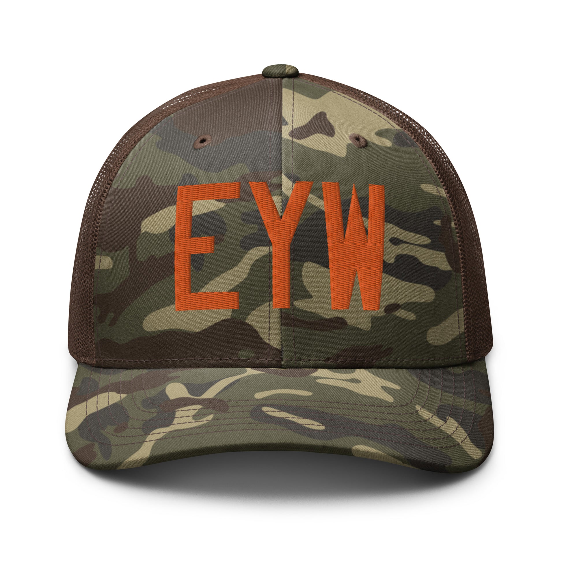 Airport Code Camouflage Trucker Hat - Orange • EYW Key West • YHM Designs - Image 13