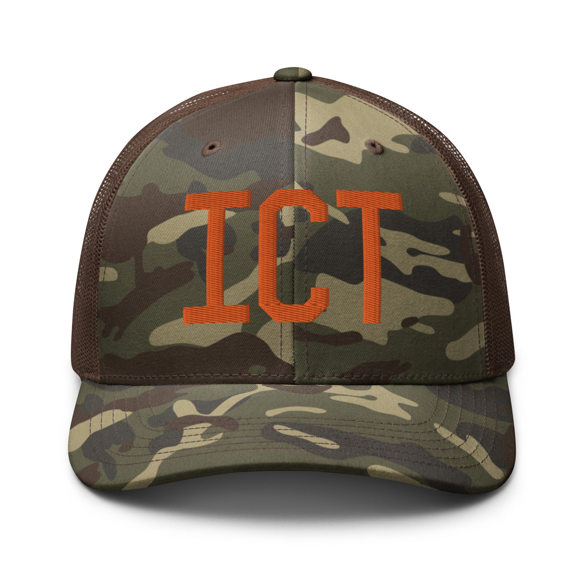 Airport Code Camouflage Trucker Hat - Orange • ICT Wichita • YHM Designs - Image 13