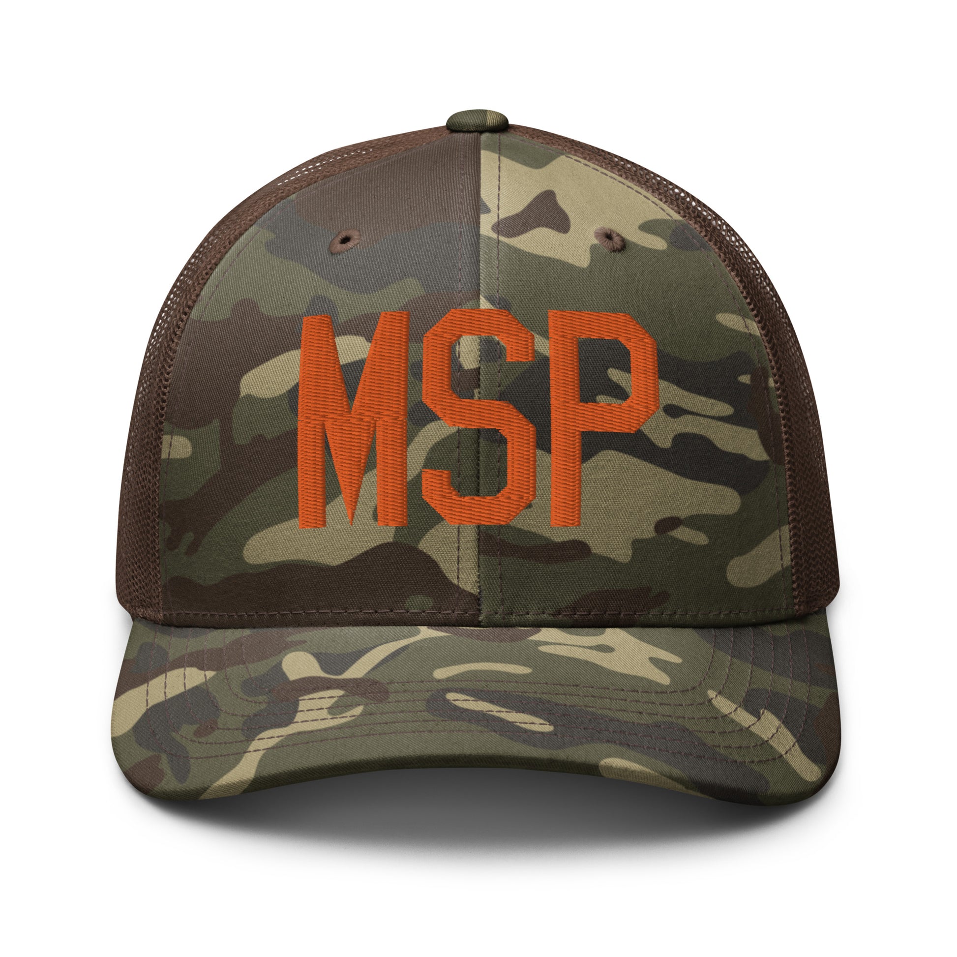Airport Code Camouflage Trucker Hat - Orange • MSP Minneapolis • YHM Designs - Image 13