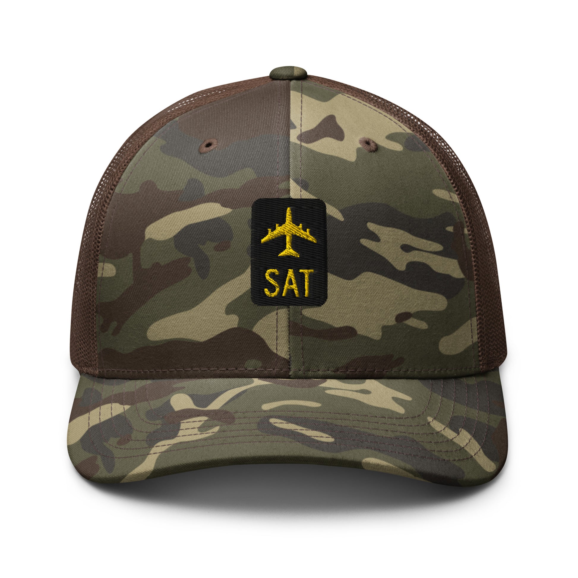 Camouflage Jetliner Trucker Hat • Black and Gold • SAT San Antonio • YHM Designs - Image 11