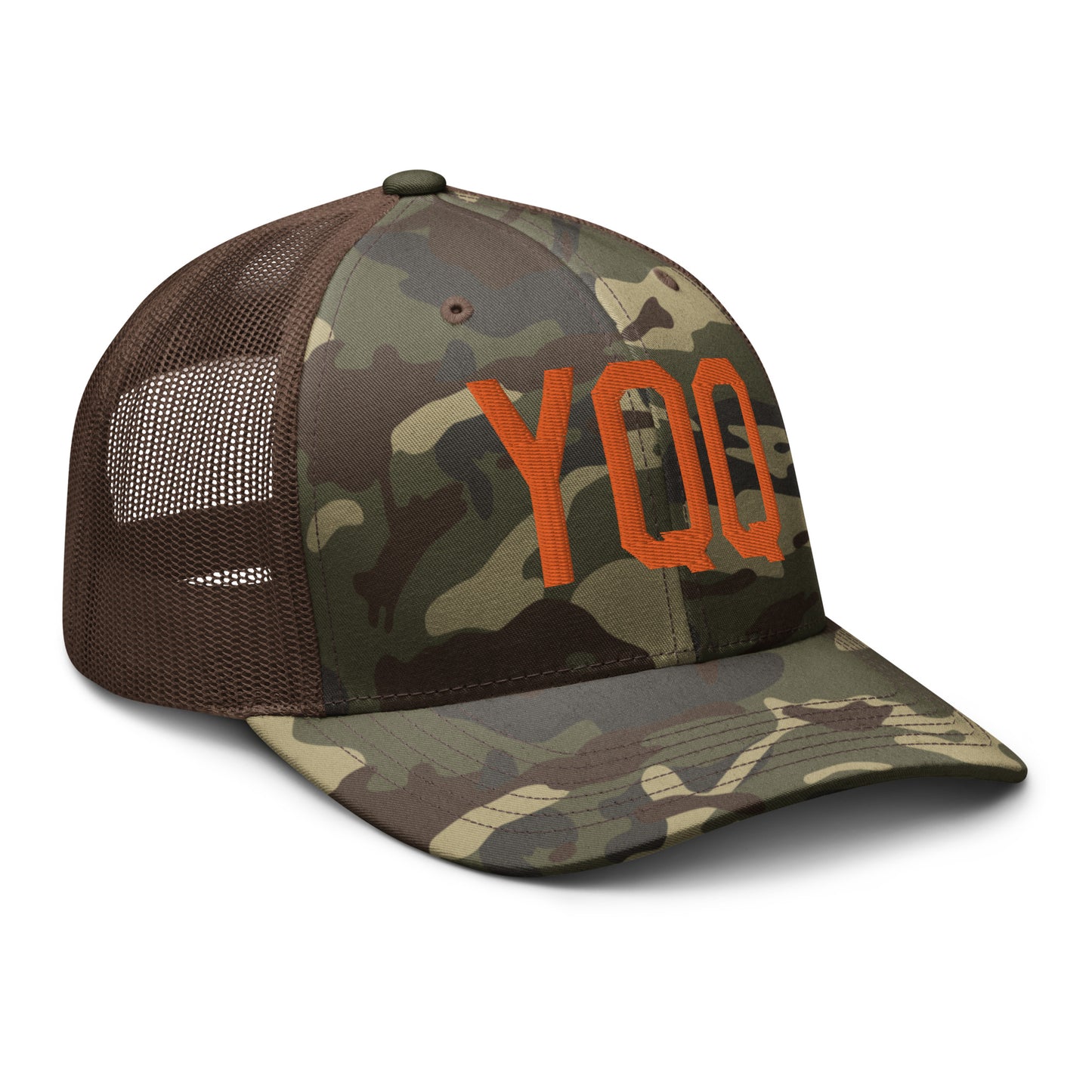 Airport Code Camouflage Trucker Hat - Orange • YQQ Comox • YHM Designs - Image 16