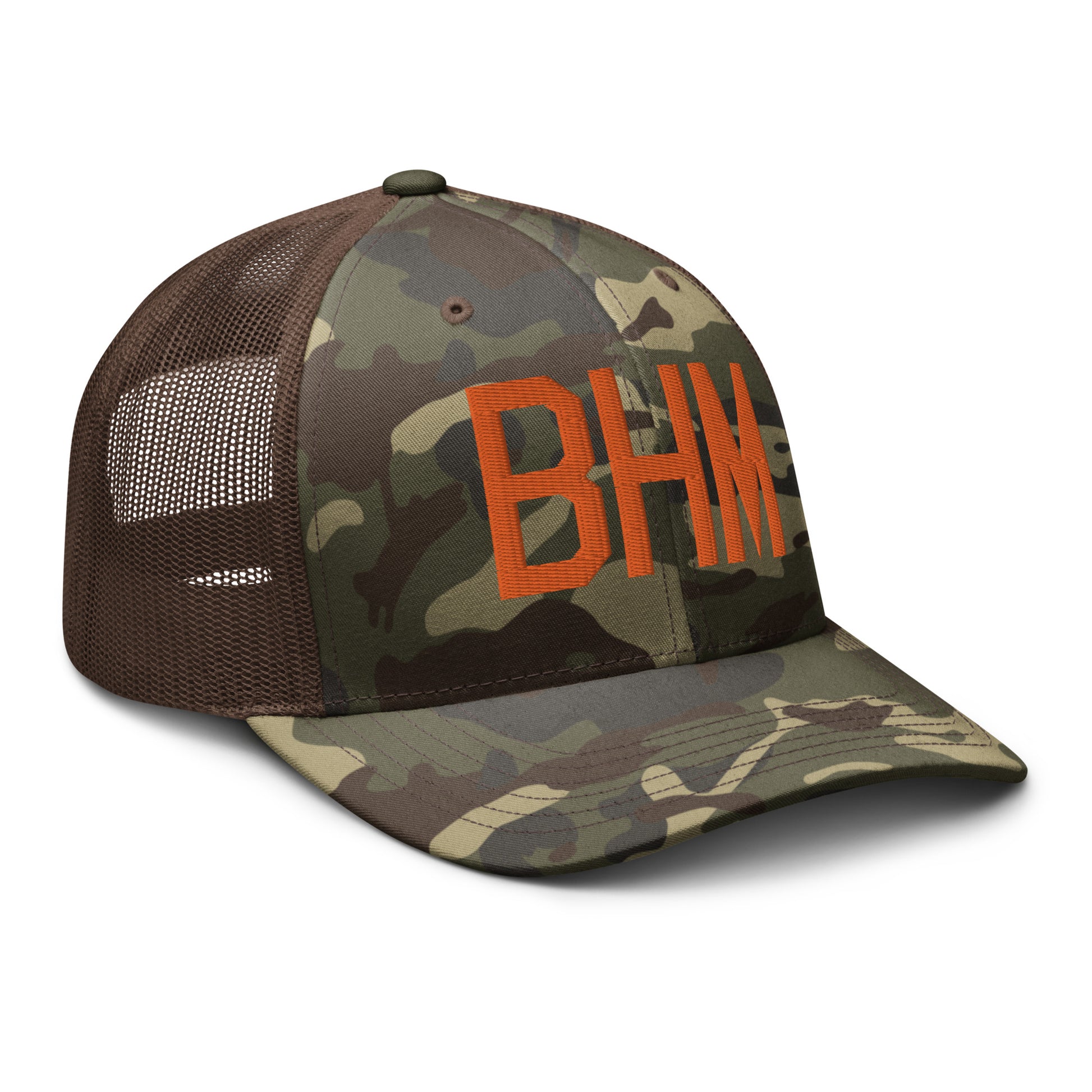 Airport Code Camouflage Trucker Hat - Orange • BHM Birmingham • YHM Designs - Image 16