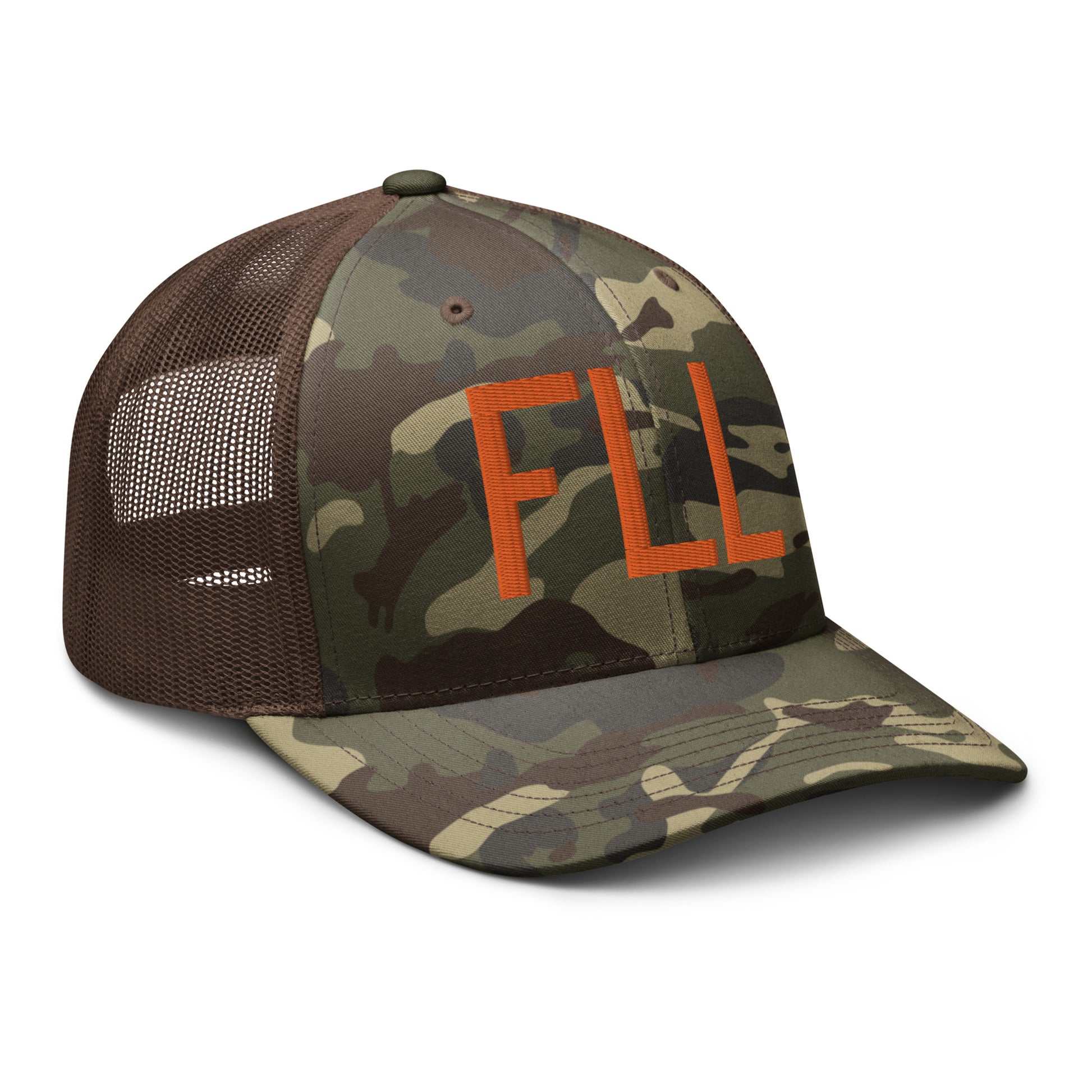 Airport Code Camouflage Trucker Hat - Orange • FLL Fort Lauderdale • YHM Designs - Image 16