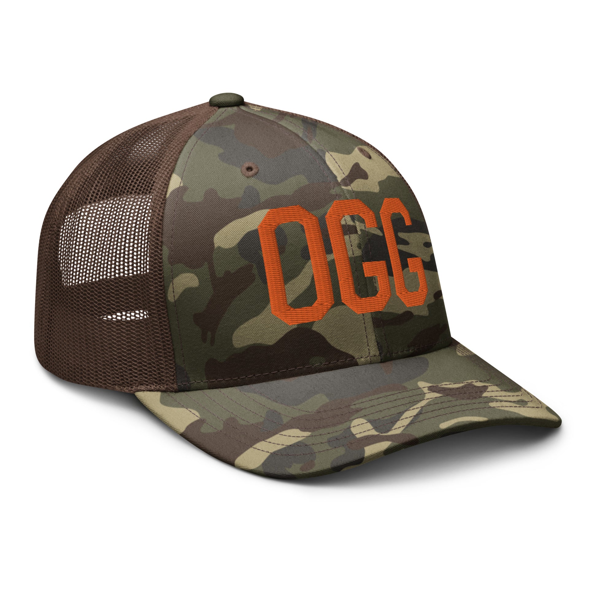 Airport Code Camouflage Trucker Hat - Orange • OGG Maui • YHM Designs - Image 16