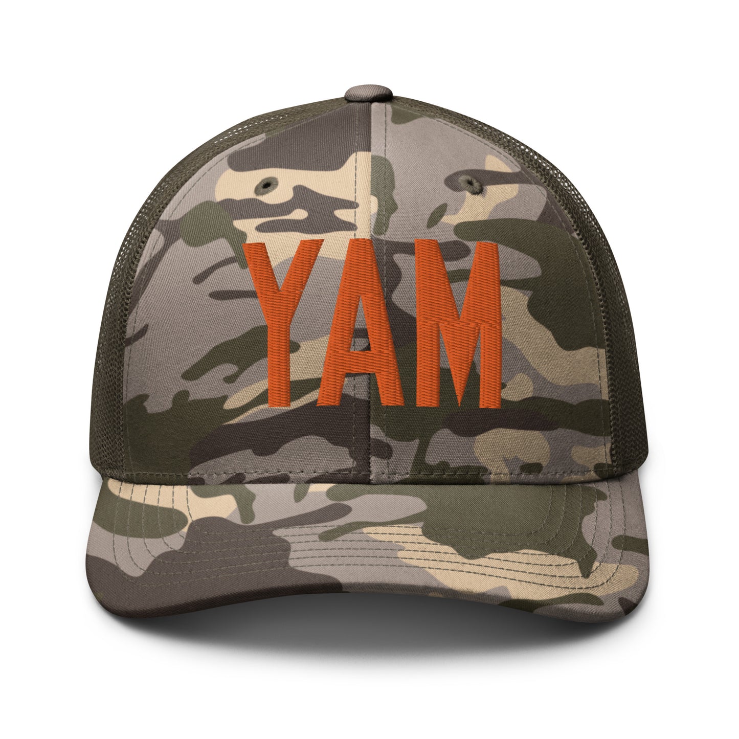 Airport Code Camouflage Trucker Hat - Orange • YAM Sault-Ste-Marie • YHM Designs - Image 17