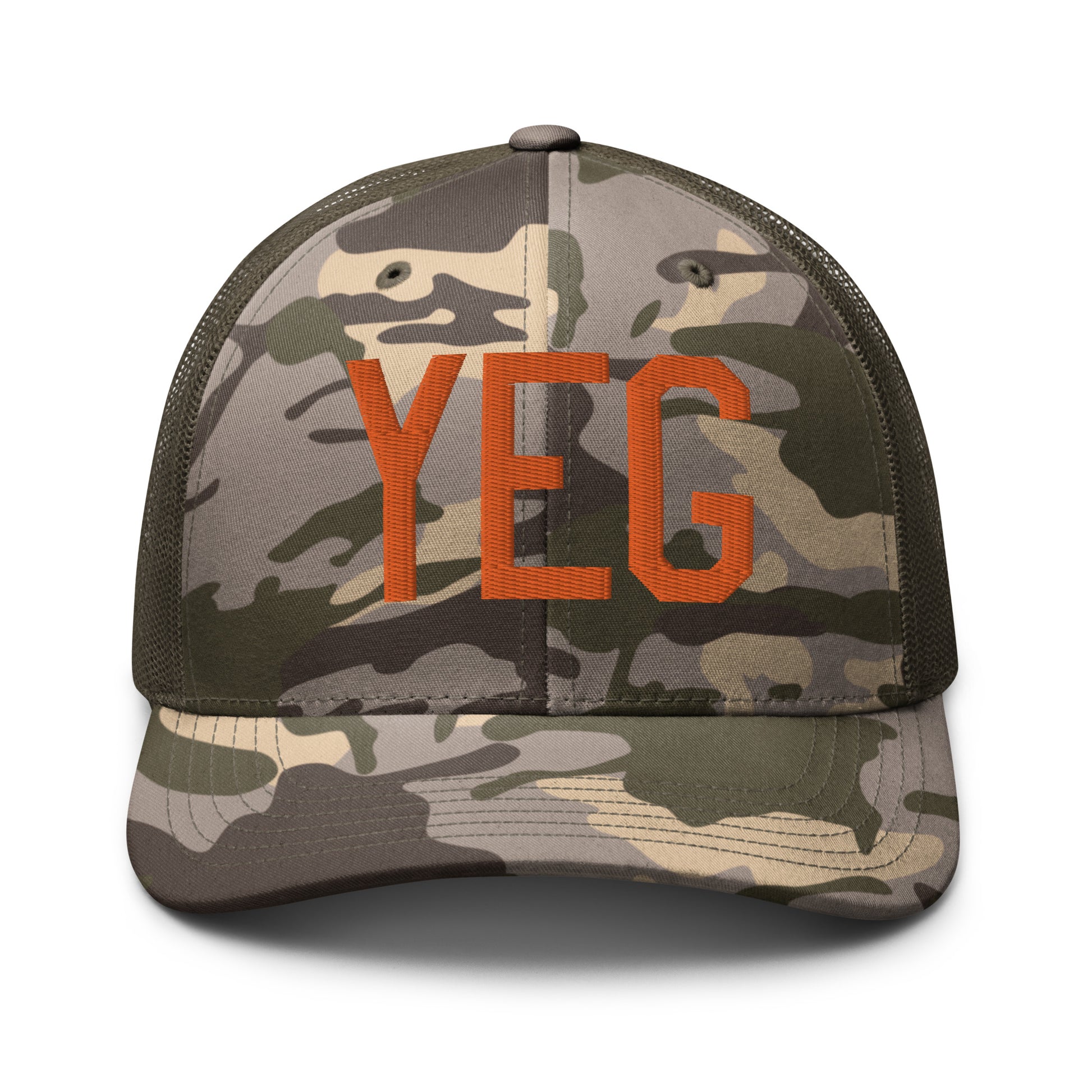 Airport Code Camouflage Trucker Hat - Orange • YEG Edmonton • YHM Designs - Image 17
