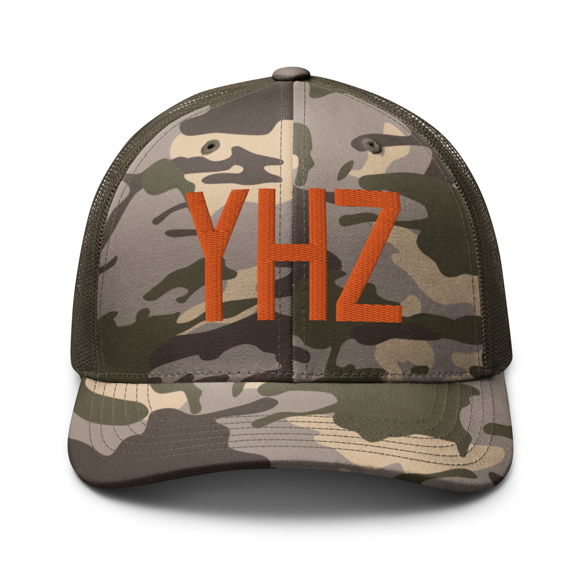 Airport Code Camouflage Trucker Hat - Orange • YHZ Halifax • YHM Designs - Image 17