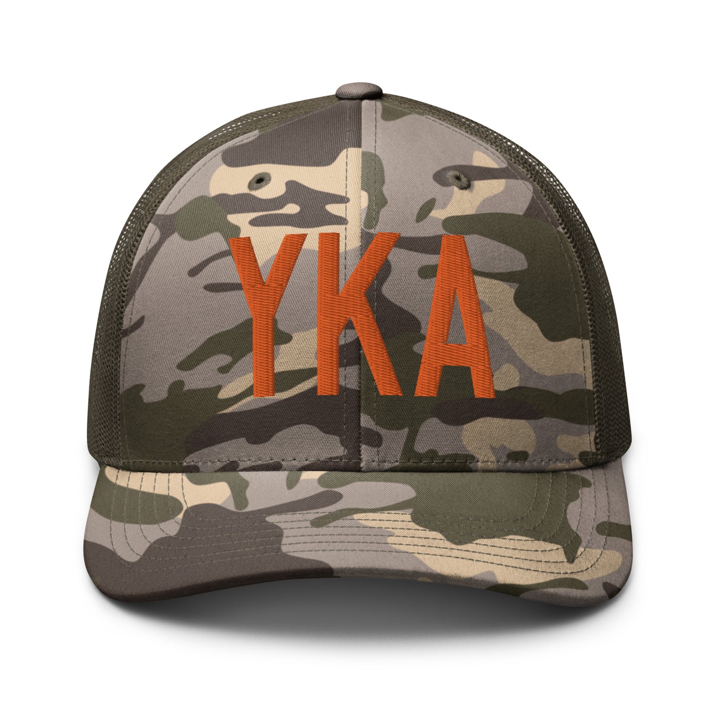 Airport Code Camouflage Trucker Hat - Orange • YKA Kamloops • YHM Designs - Image 17