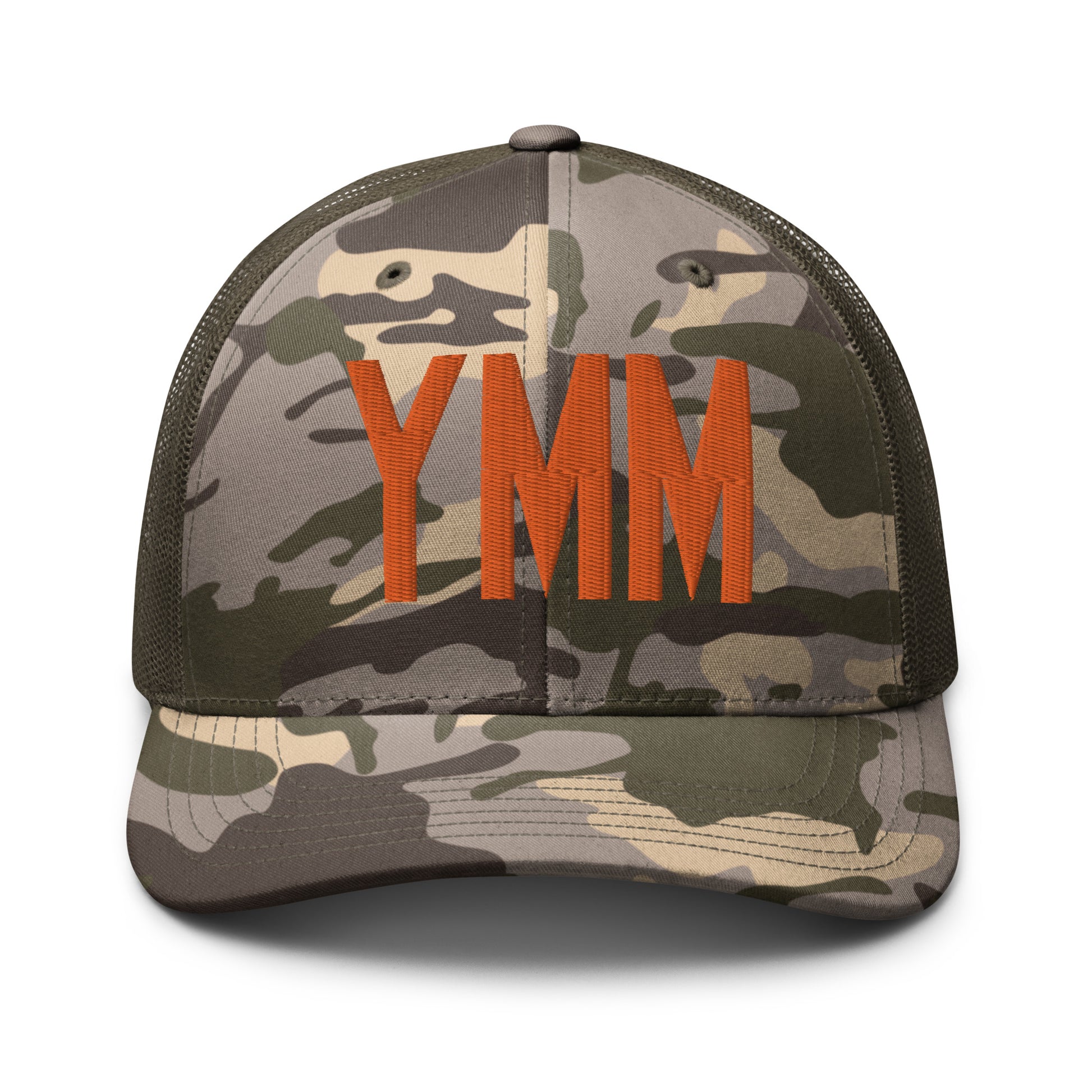Airport Code Camouflage Trucker Hat - Orange • YMM Fort McMurray • YHM Designs - Image 17