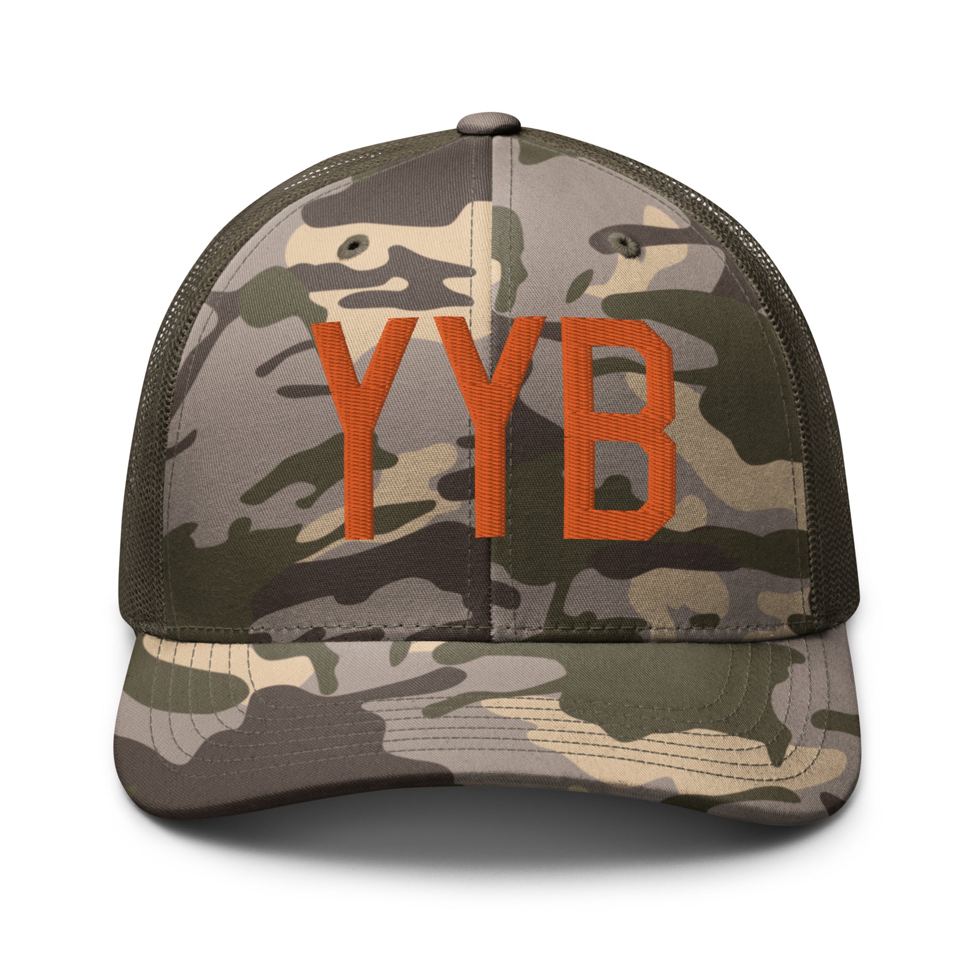 Airport Code Camouflage Trucker Hat - Orange • YYB North Bay • YHM Designs - Image 17
