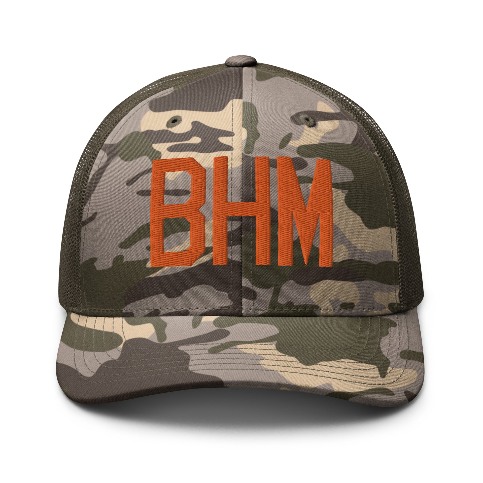 Airport Code Camouflage Trucker Hat - Orange • BHM Birmingham • YHM Designs - Image 17