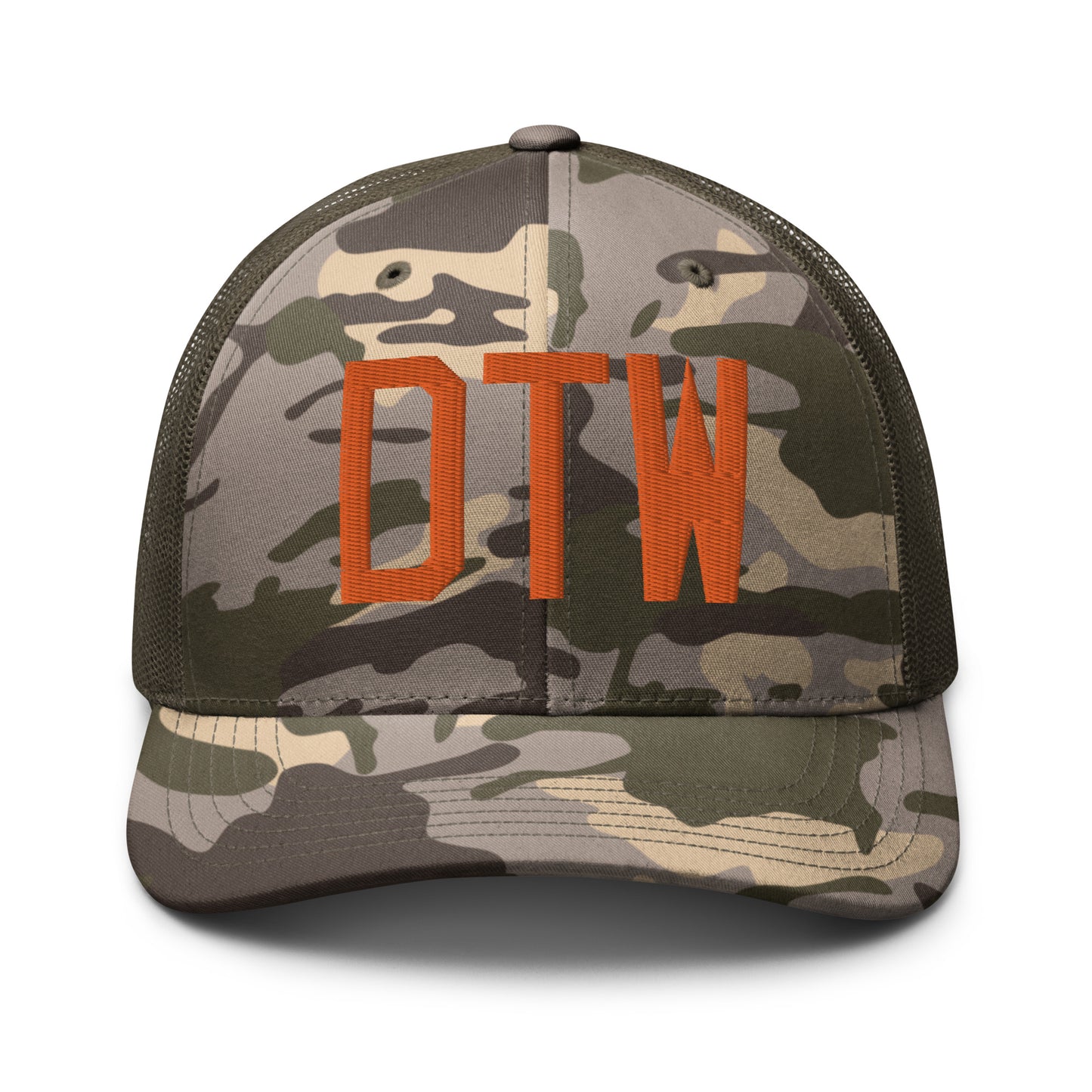 Airport Code Camouflage Trucker Hat - Orange • DTW Detroit • YHM Designs - Image 17