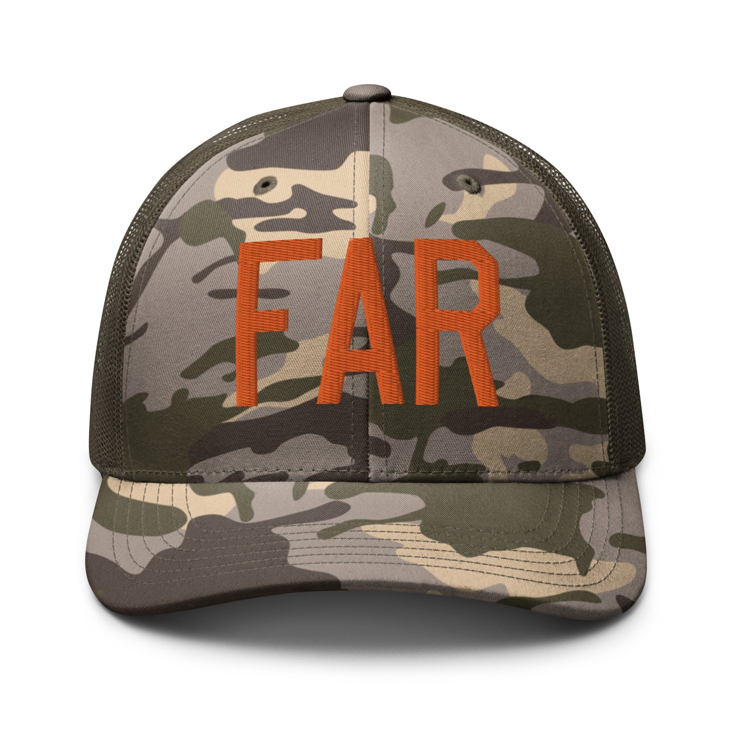 Airport Code Camouflage Trucker Hat - Orange • FAR Fargo • YHM Designs - Image 17