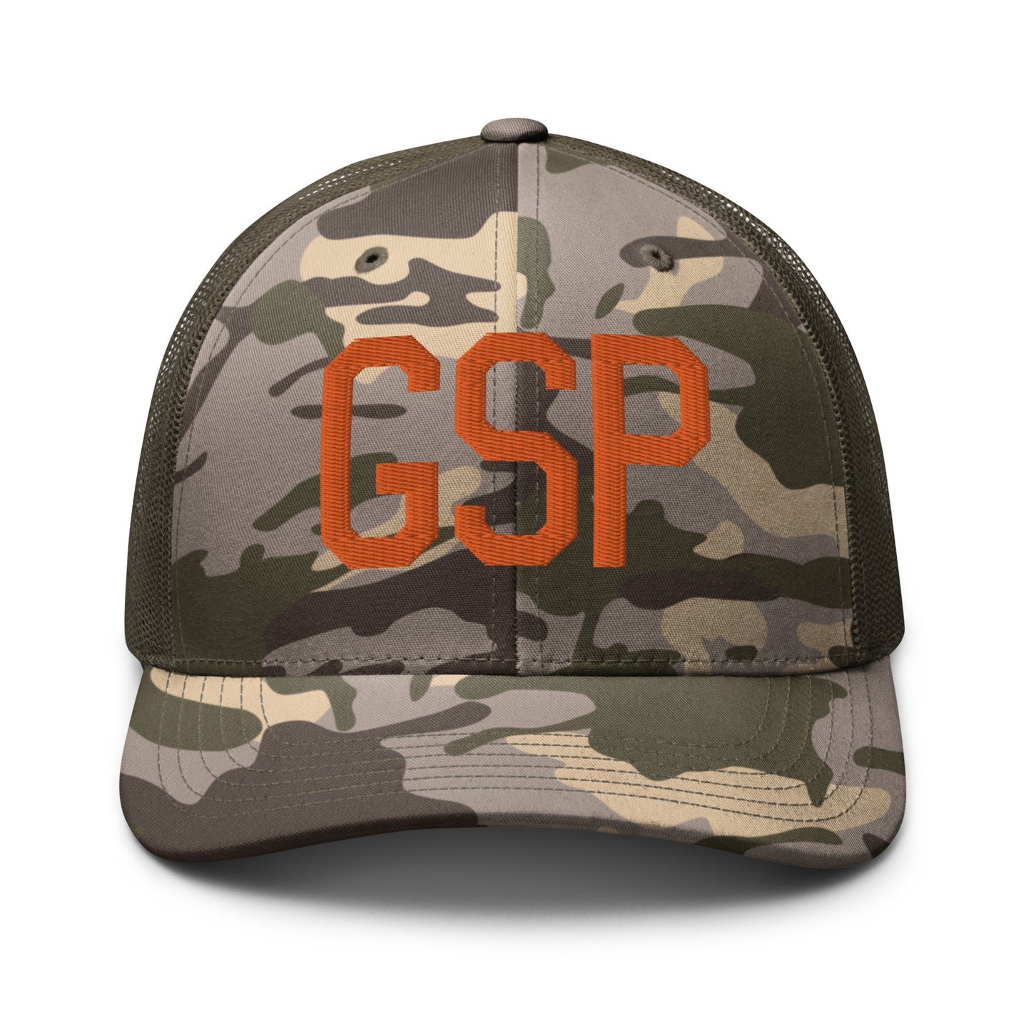 Airport Code Camouflage Trucker Hat - Orange • GSP Greenville-Spartanburg • YHM Designs - Image 17