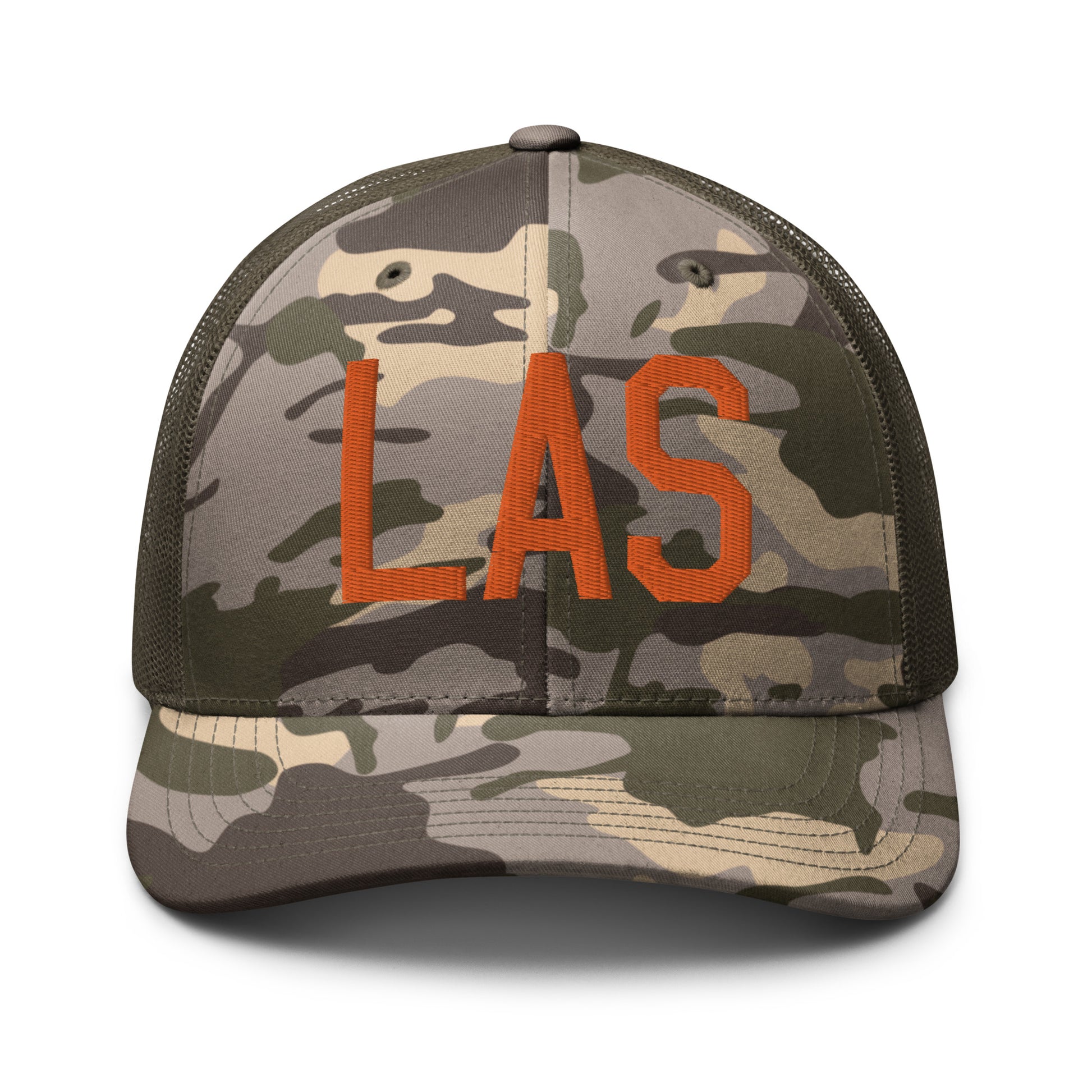Airport Code Camouflage Trucker Hat - Orange • LAS Las Vegas • YHM Designs - Image 17