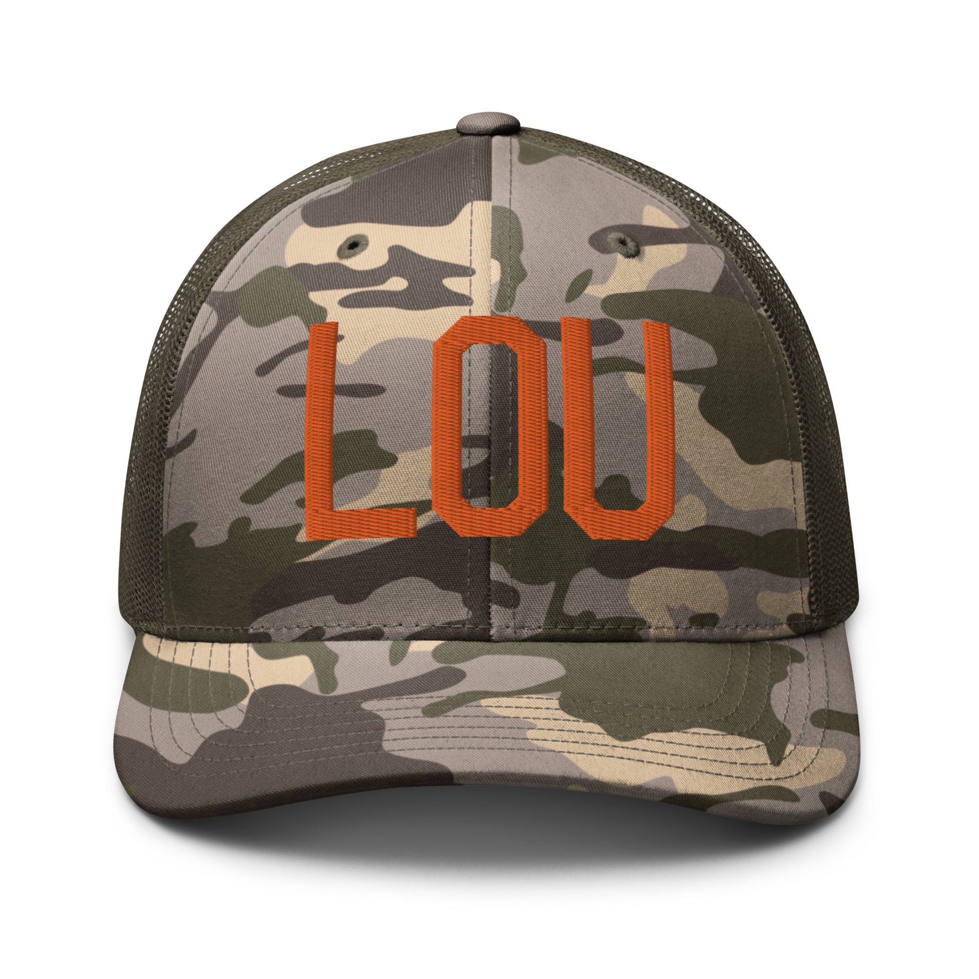 Airport Code Camouflage Trucker Hat - Orange • LOU Louisville • YHM Designs - Image 17