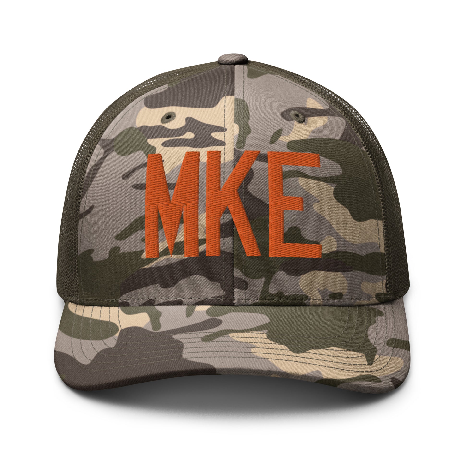 Airport Code Camouflage Trucker Hat - Orange • MKE Milwaukee • YHM Designs - Image 17