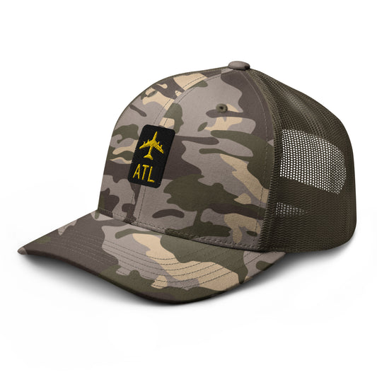Camouflage Jetliner Trucker Hat • Black and Gold • ATL Atlanta • YHM Designs - Image 01