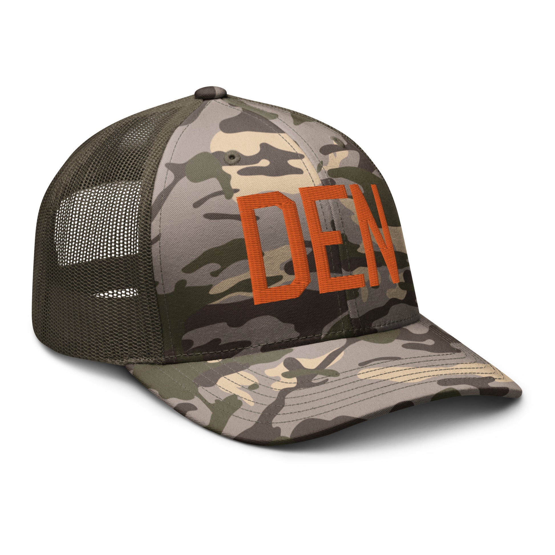 Airport Code Camouflage Trucker Hat - Orange • DEN Denver • YHM Designs - Image 20