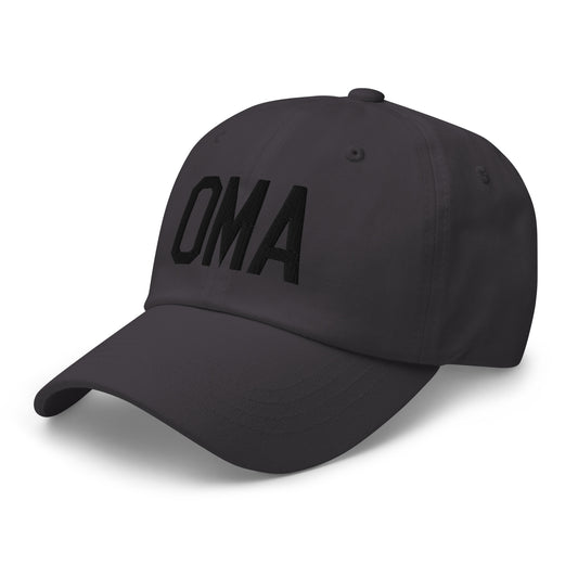 Airport Code Baseball Cap - Black • OMA Omaha • YHM Designs - Image 01
