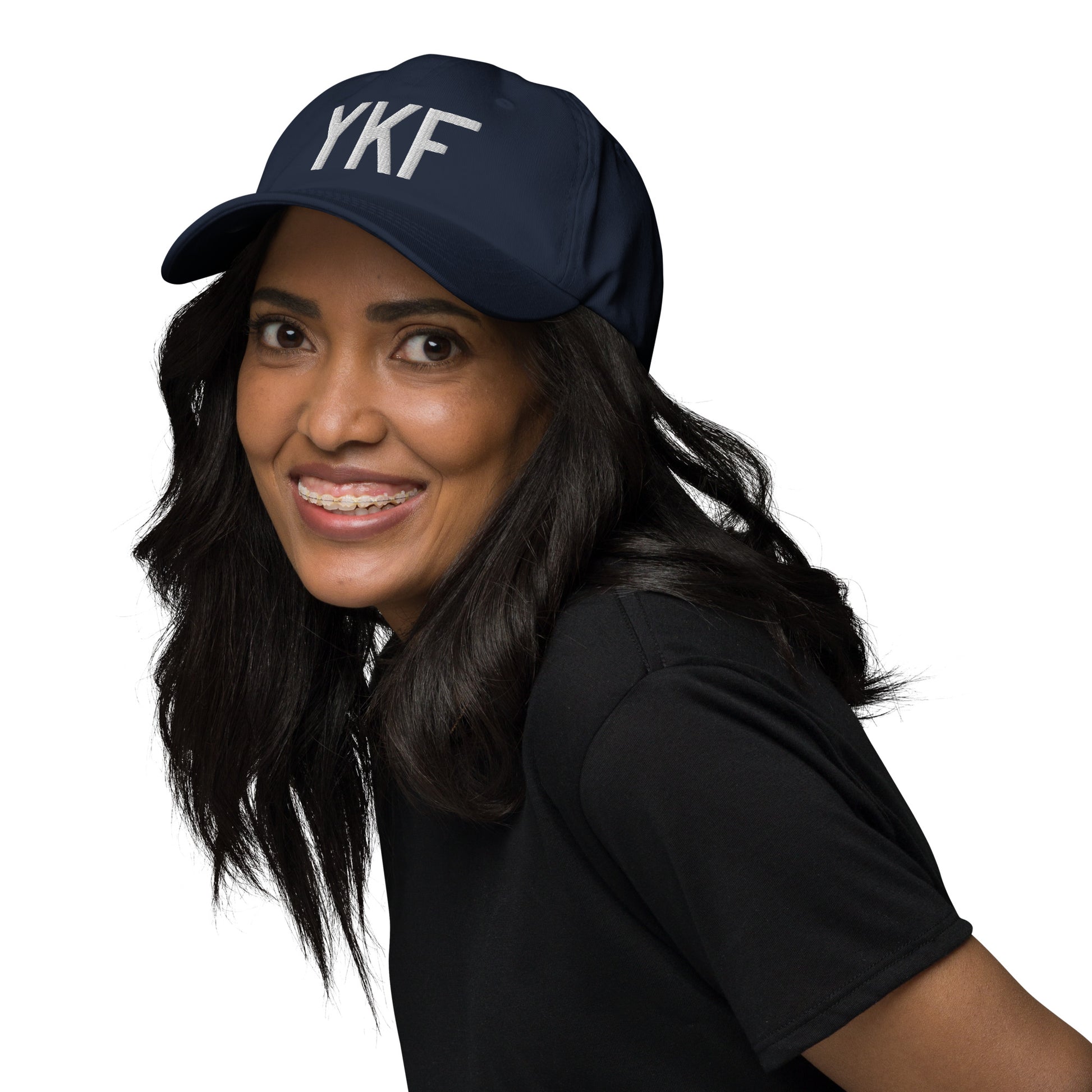 Airport Code Baseball Cap - White • YKF Waterloo • YHM Designs - Image 04