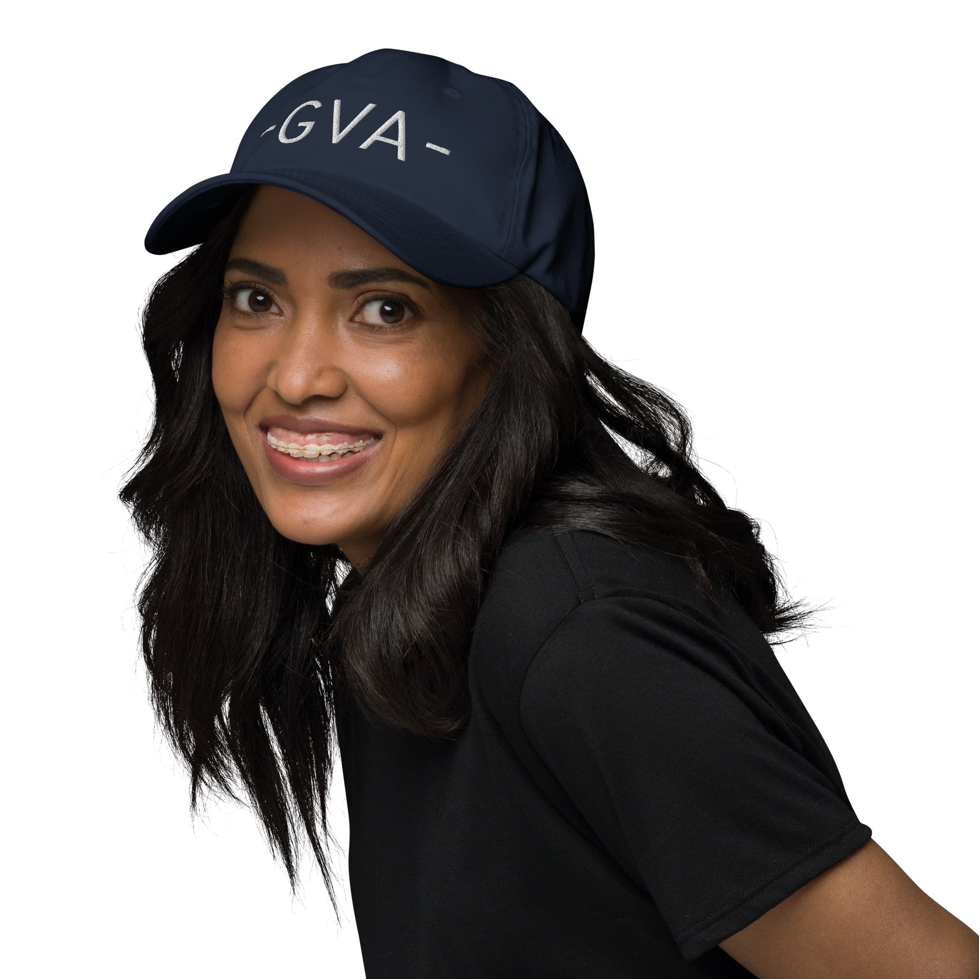 GVA Geneva Baseball Cap • Minimalist Lettering in White • YHM Designs - Image 03