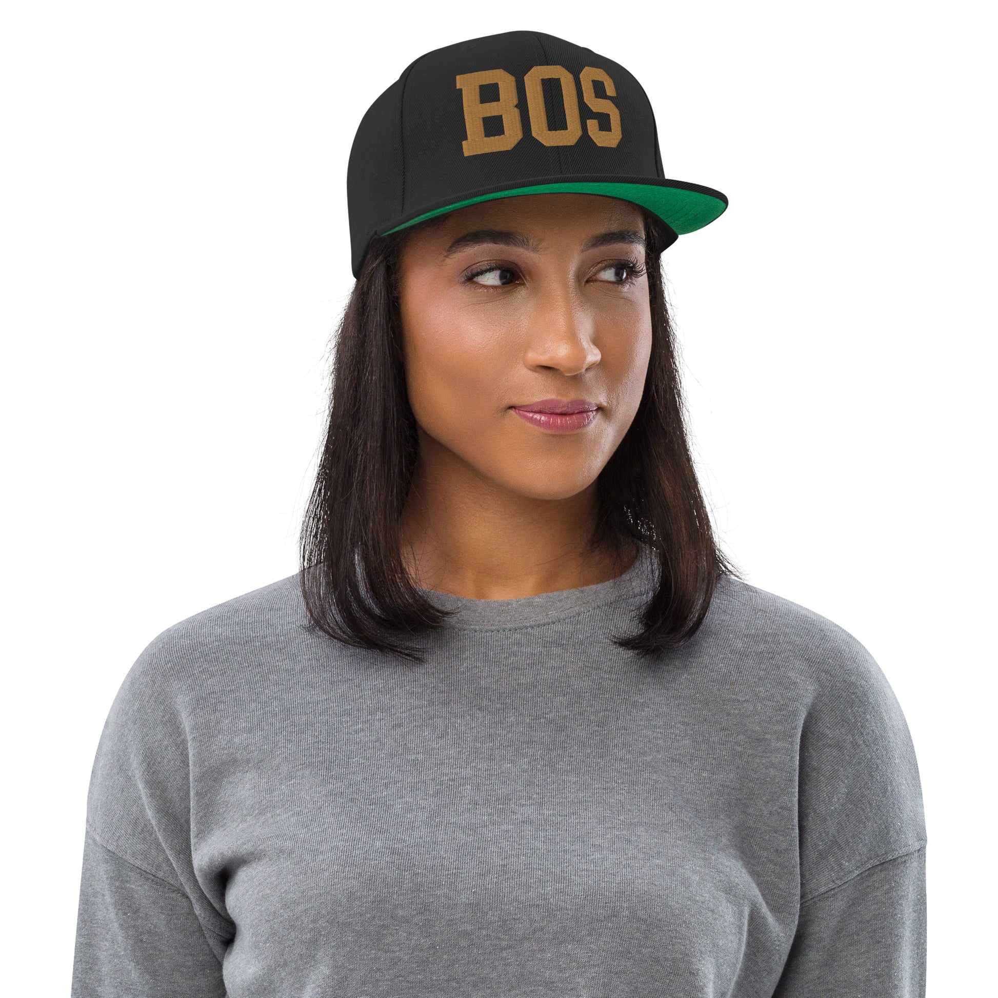 College-Style Classic Snapback Hat • Old Gold • BOS Boston • YHM Designs - Image 04