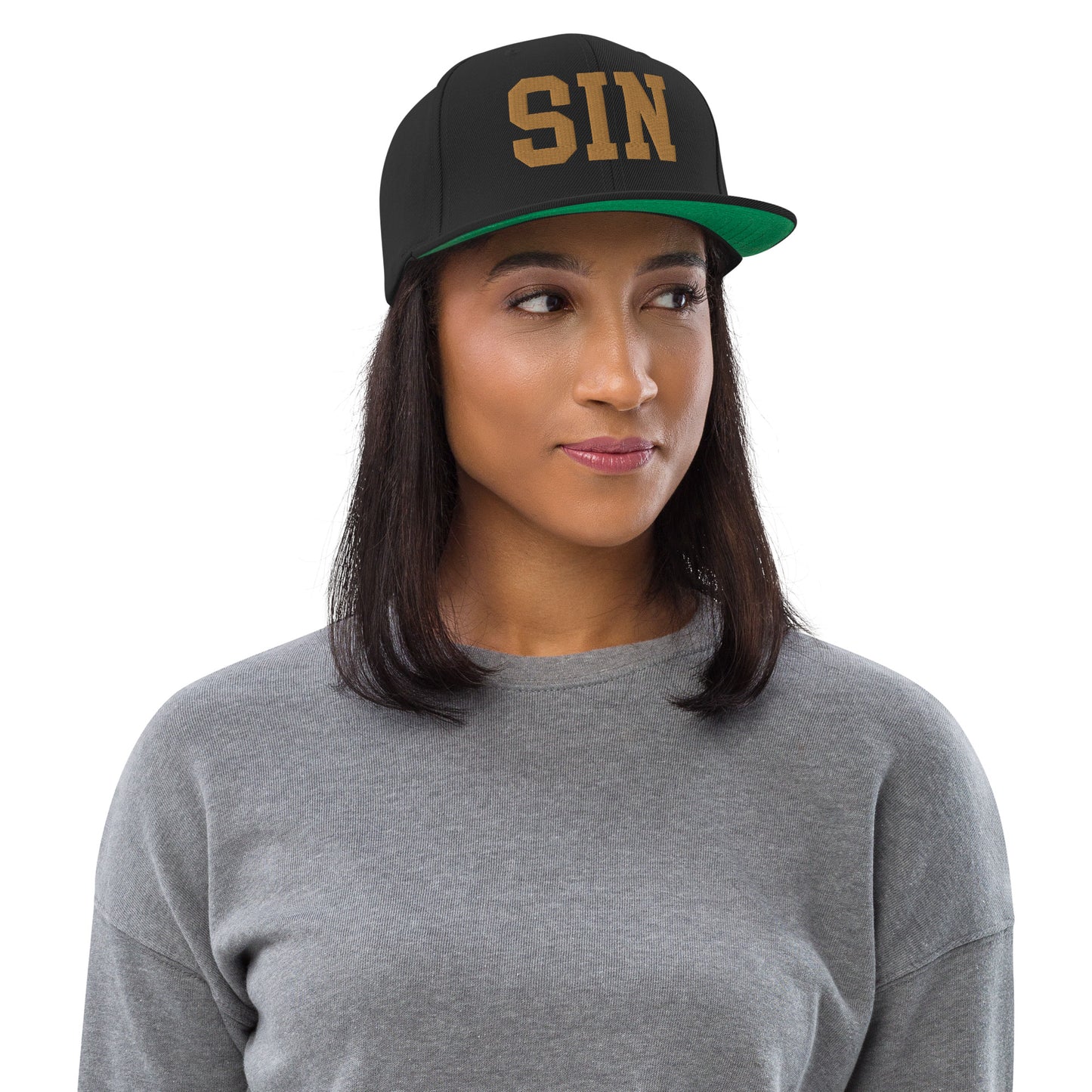 College-Style Classic Snapback Hat • Old Gold • SIN Singapore Souvenir • YHM Designs - Image 04
