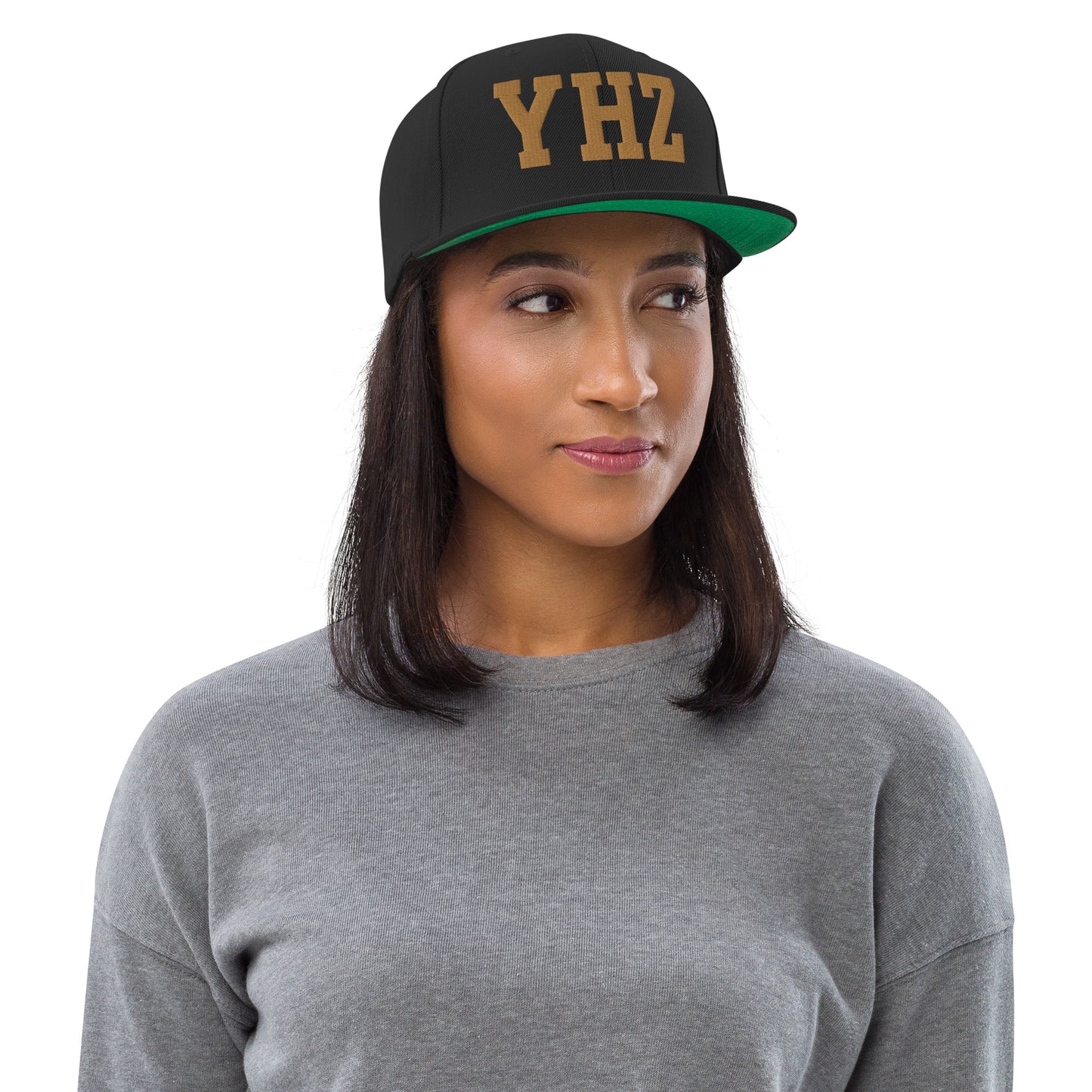 College-Style Classic Snapback Hat • Old Gold • YHZ Halifax Souvenir • YHM Designs - Image 04